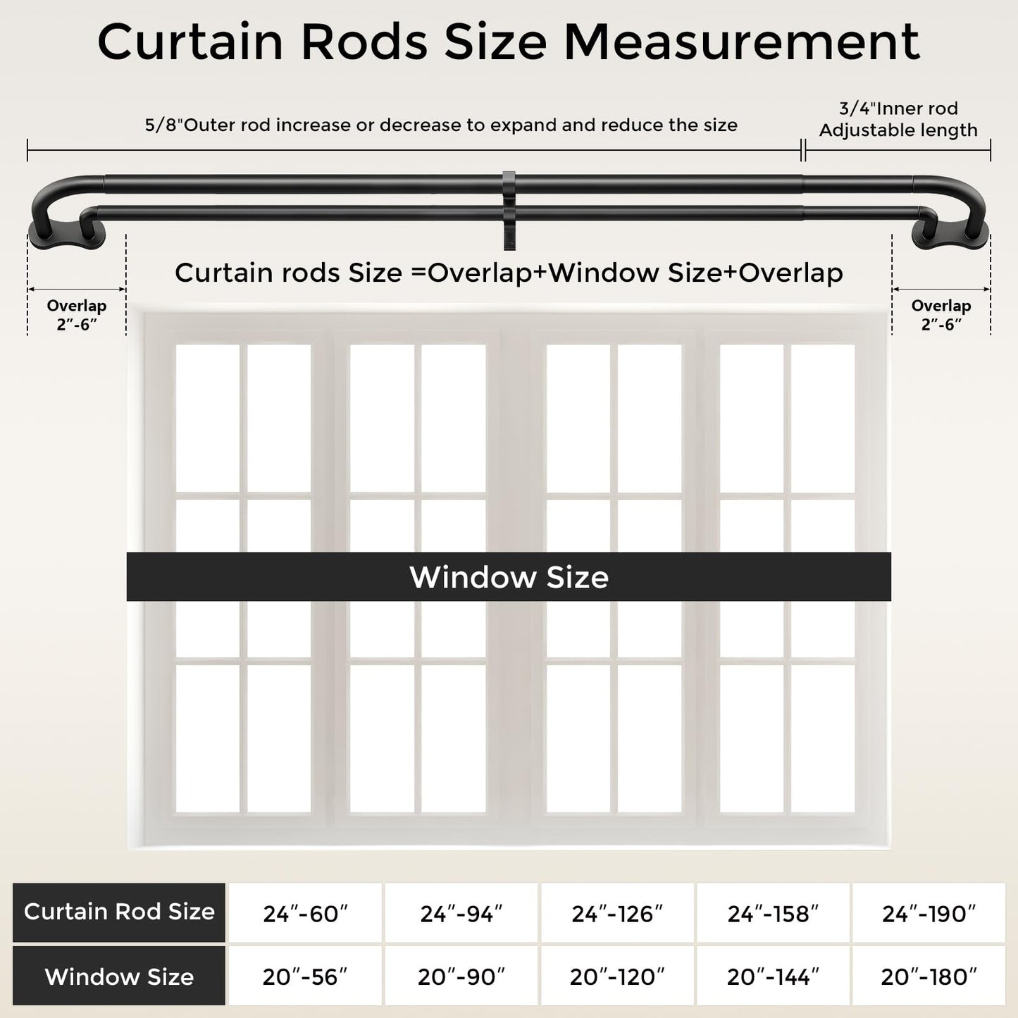 Black Extra Long Double Curtain Rod 34-156 Inch, Wrap Around Blackout Dual Curtain Rods for Windows, Adjustable Heavy Duty Spliced Room Darkening Double Rods, All Metal, Aluminium Bracket