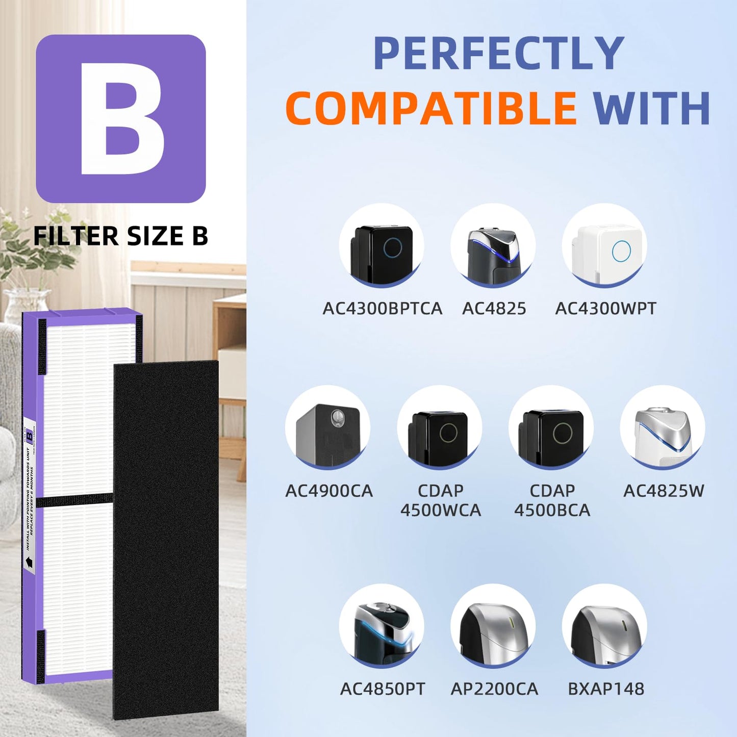 FLT4850PT HEPA Filter B Pet Replacement Compatible with G-Guardian Air Purifier AC4825 AC4825E AC4850PT AC4300 AC4800 AC4900 AC4850,4 H13 True HEPA Filters & 8 Activated Carbon Pre-Filters,#FLT4825
