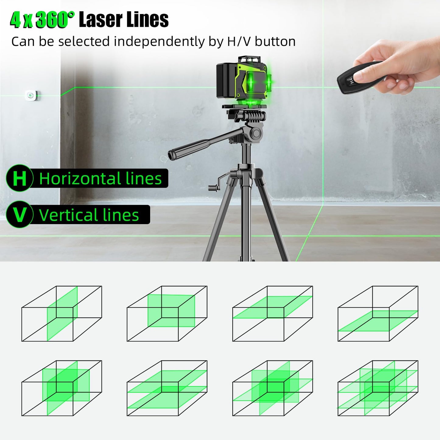 16 Line Laser Level 360 Self Leveling,Professional 4x360°Green Cross Line laser Level Tool for Construction and Picture Hanging,lazer leveler tool with 2 Batteries,Magnetic Bracket & Remote Control