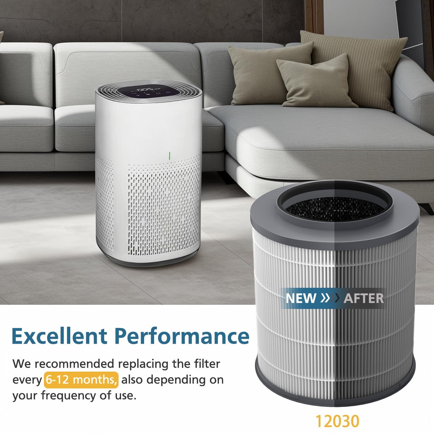 12030 Replacement Filter, Compatible with Clorox Medium Room HEPA Air Purifier 11030 & 11031, 1,000 Sq. Ft. Capacity, 3-in-1 HEPA Filter for Dust, Pet Dander, Pollen, #12030, 2-Pack