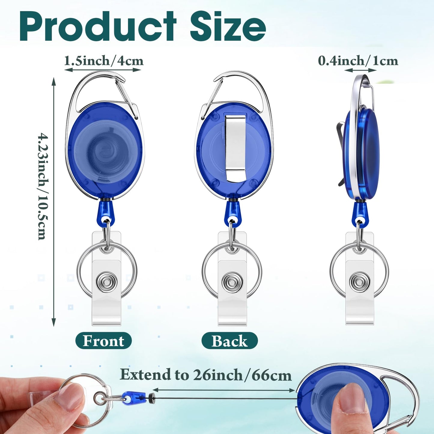 Honoson 50 Pcs Heavy Duty Retractable Badge Reels Batch ID Badge Holder Retractable Clip Bulk Key Holder with Ring for Office Worker Employee, Doctor Nurse Gifts (Blue)