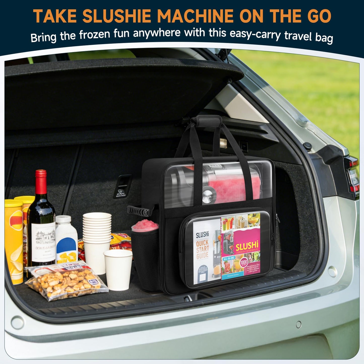 Carrying Bag for Ninja Slushie Machine FS301 & FS300, Travel Party Frozen Drink Maker Case with Clear Window, Portable Side-Opening Cover for Ninja SLUSHi, Thick Storage Case for Slush Accessories