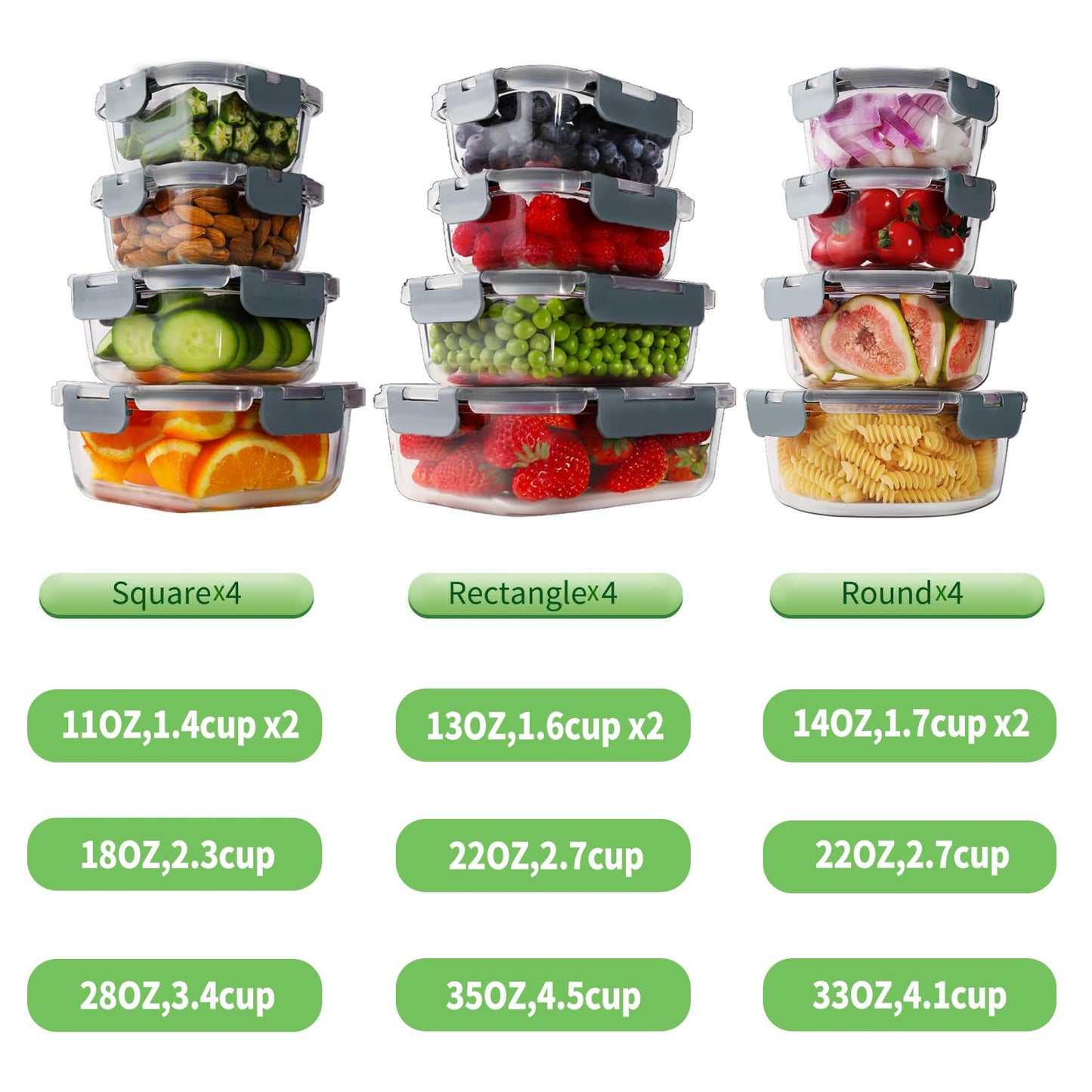 HOMBERKING 24pc Borosilicate Glass Food Storage Containers with Snap Locking Lids, Glass Meal Prep Containers, Airtight Lunch Boxes, Oven, Freezer and Dishwasher Safe, BPA Free, Kitchen Storage Set
