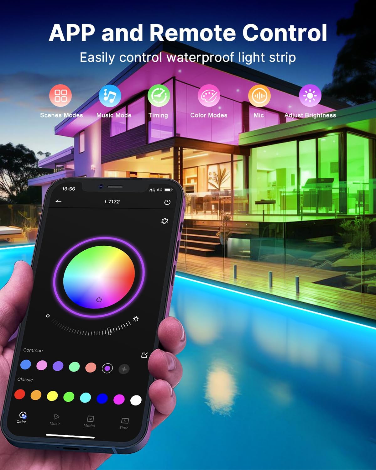 MuliVid 100FT Outdoor LED Strip Lights Waterproof (2 Rolls of 50ft) IP65 Led Strip Lights with Remote, RGB Color Changing Christmas Rope Lights for Outside