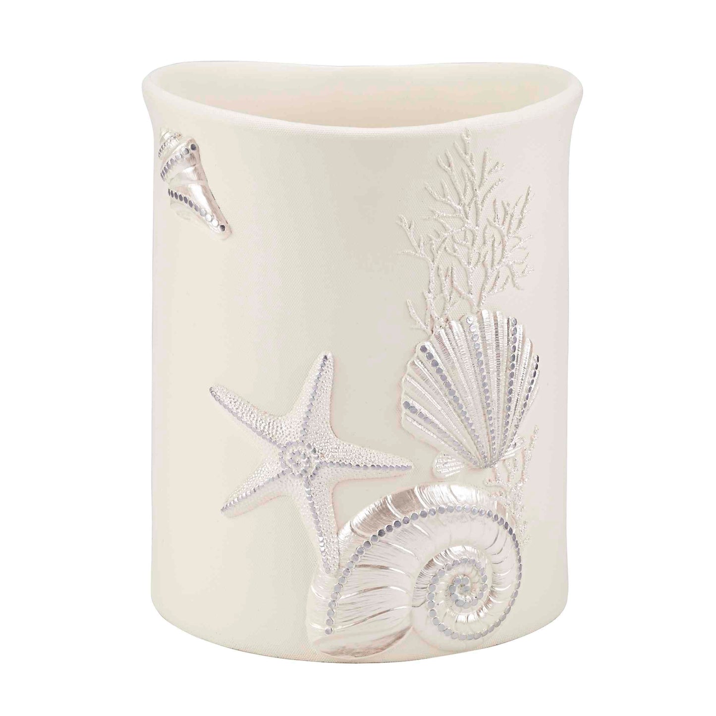Avanti Linens - Wastebasket, Decorative Trash Can, Seashell Inspired Bathroom Accessories, Guest Bathroom Essentials (Sequin Shells Collection)