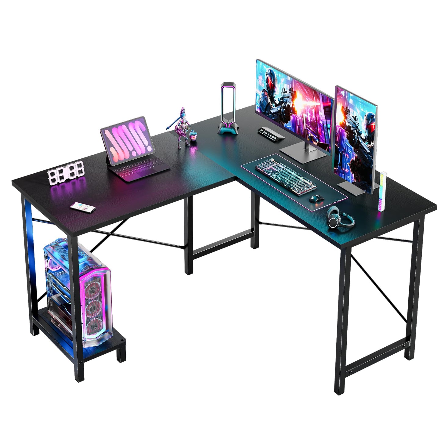 DUMOS L Shaped Desk, Computer Gaming Desks Corner Office Table with CPU Shelf for Home Study Writing Work Station 50 Inch, Sturdy Modern Design, Ideal for PC Setup, Study, and Home Office Use, Black
