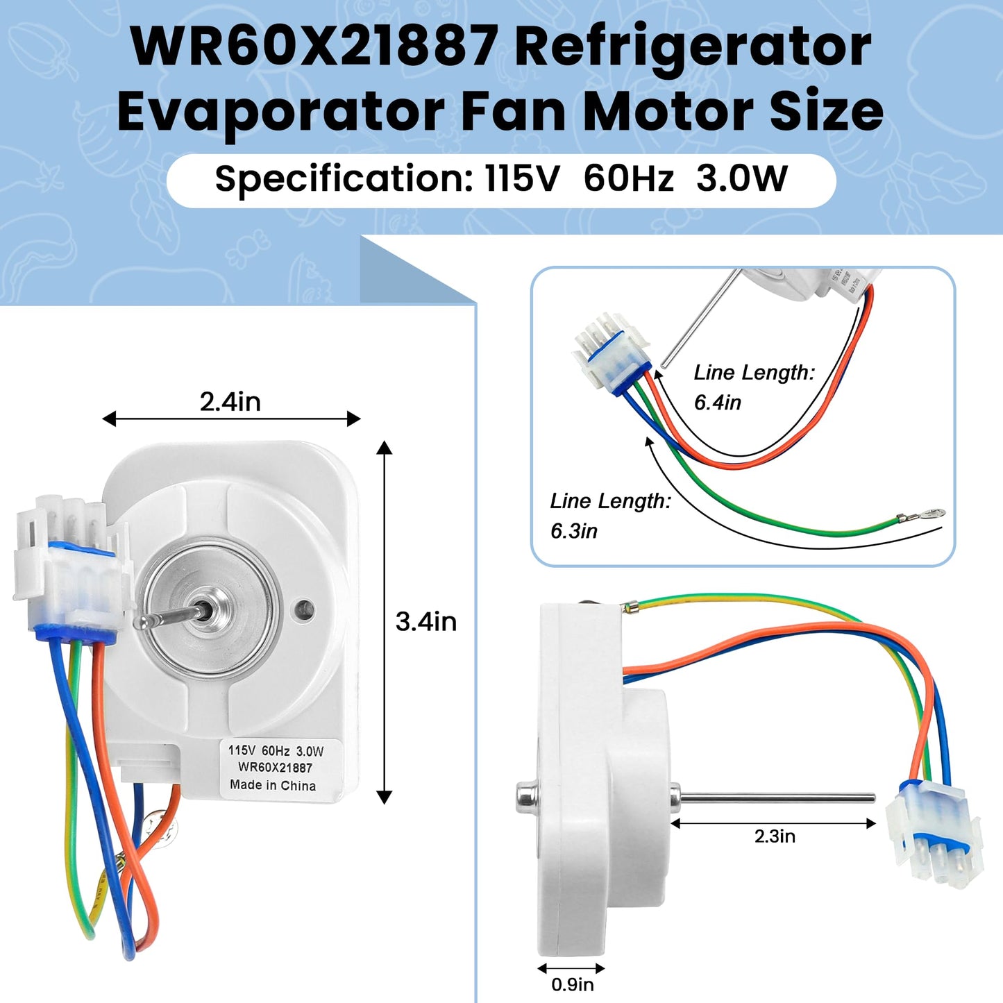 WR60X21887 Refrigerator Evaporator Fan Motor Compatible with GE Refrigerator - Replaces WR60X10137 WR60X10054 WR60X10189 WR60X10240 WR60X24645 by AMI PARTS