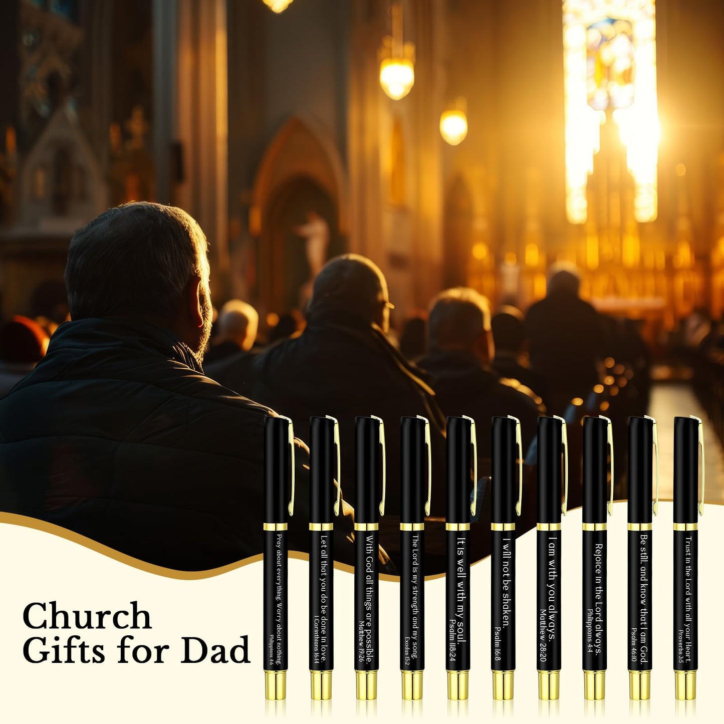 Spakon 40 Sets Father's Day Gifts Christian Pens Bible Verse Pens with Leather Pen Holder Sleeve Inspirational Quotes Religious Pen for Men Church Office Christian Faith Based Gifts