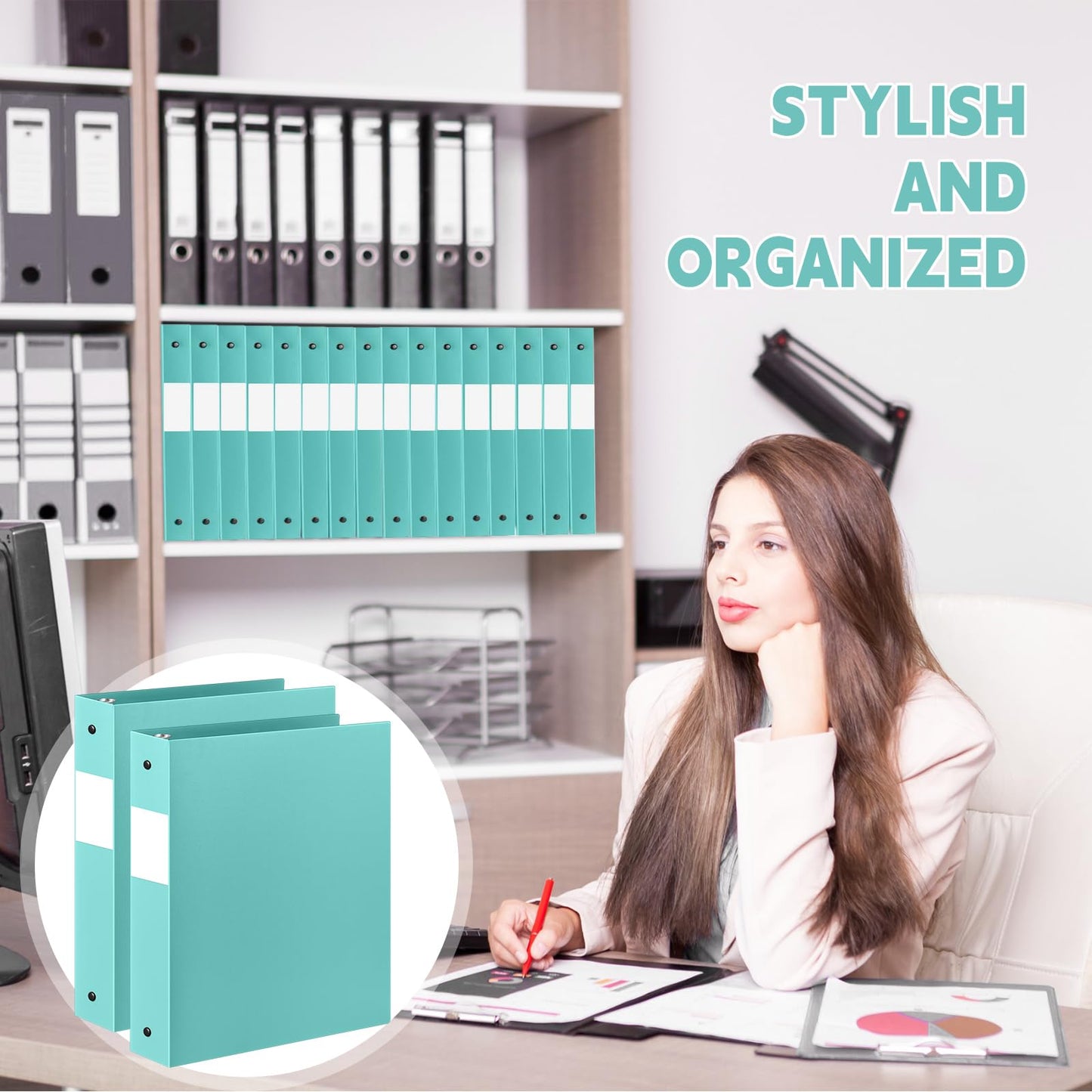 Henoyso 12 Pcs Mint Green 1.5" 3 Ring Plastic Binder Bulk, 1 1/2 Inch Soft Flexible Binders Round Rings, Fits Letter Size 8.5'' x 11'' Paper, Holds 350 Sheets, for School Office (1.5 Inch)