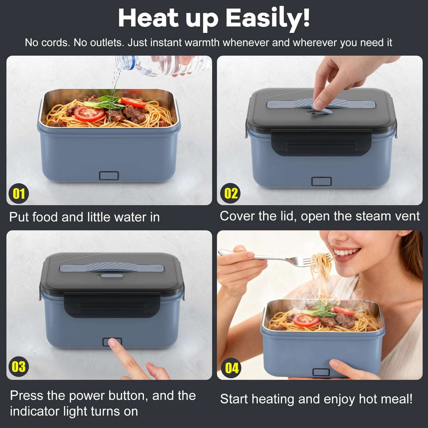 Monteka Cordless Electric Lunch Box for Adults, 1.8L Rechargeable Portable Food Warmer Heated Lunch Box, Christmas White Elephant Gifts, Suitable for Office, Picnic, Car, Construction Site