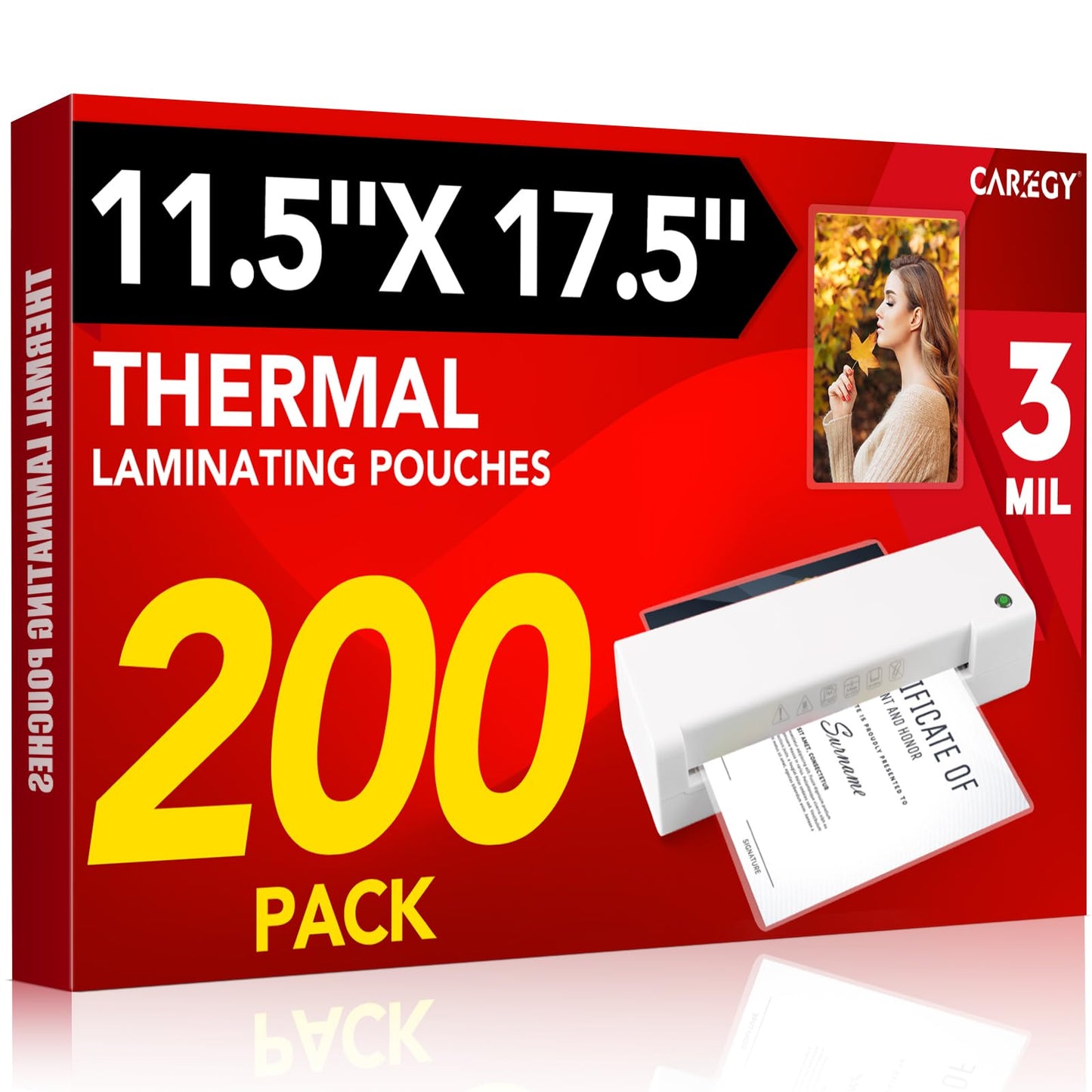 CAREGY 200 Pack Laminating Sheets, Hold 11 x 17 Inch Sheet, 3 Mil Clear Thermal Laminating Pouches 11.5 x 17.5 Inch Lamination Sheet Paper for Laminator, Round Corner