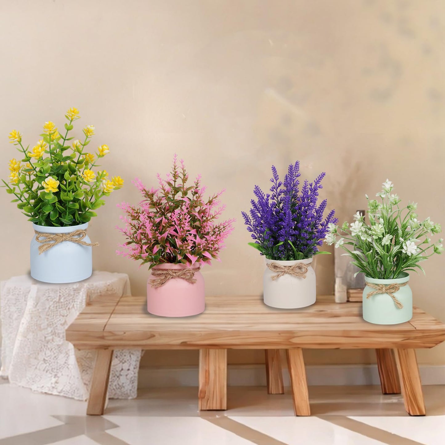 Yoratee 6pcs Artificial Pot Flowers Small Fake Plants Mini Potted Plants for Home Office Tabletop Decoration