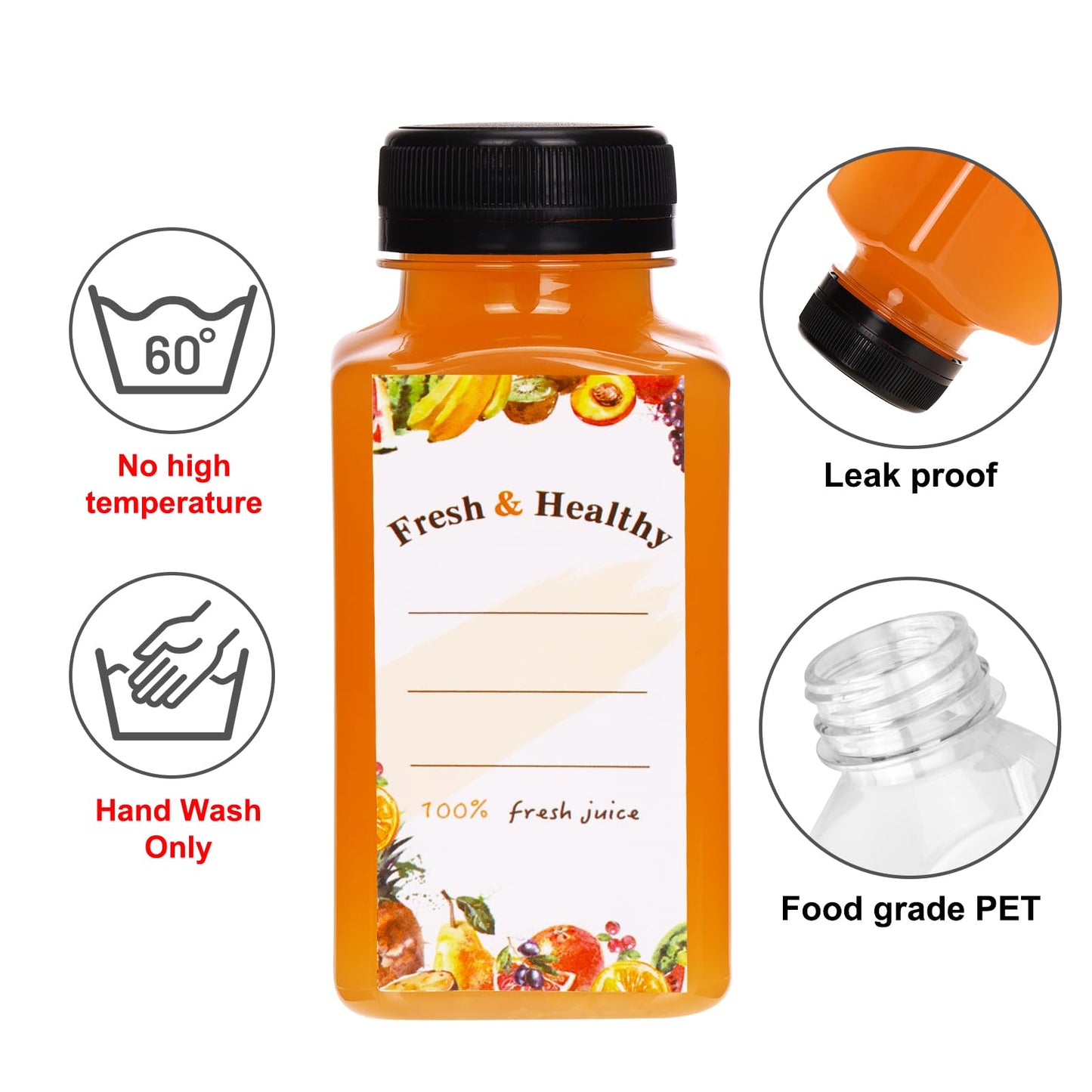 Moretoes 56pcs 8oz Plastic Juice Bottles with Caps, Reusable Clear Plastic Juicing Bottles Juice Containers with Lids Suitable for Milk, Milkshakes and Other Juiced Beverages