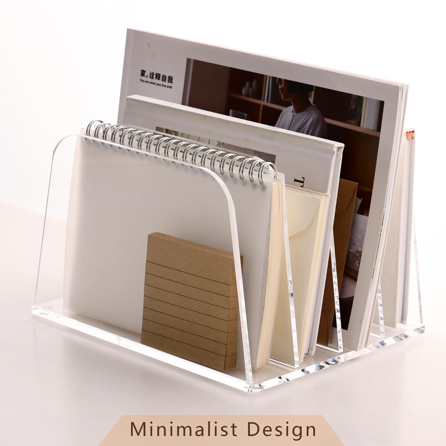 YUXUN Desk File Organizer Upright Clear Acrylic Desktop Organizer File Sorter Office Organization File Holder 4-Section Bookshelf for Home, Office & Classroom