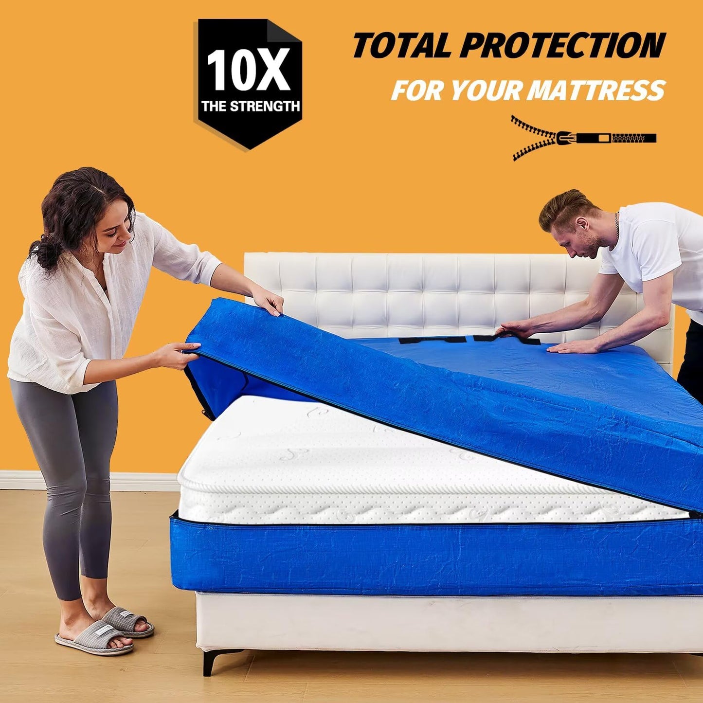 Mattress Bags for Moving, BETU Mattress Protector Waterproof Mattress Cover Queen Size Storage Bags with 8 Heavy-Duty Handles and Zipper for Bed Extra Thick Large Reusable (82"x62"x15" Blue)