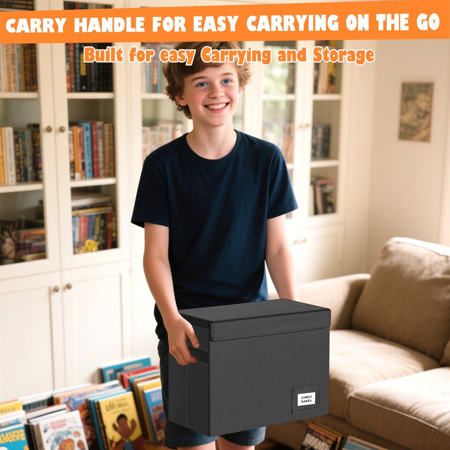 Leffis 6 Pack Comic Book Storage, Collapsible and Stackable Comic Short Box, Moistureproof Comic Box with Lid and Label Slot 15.5" X 7.5" X 11.3" Holds 150 Comics