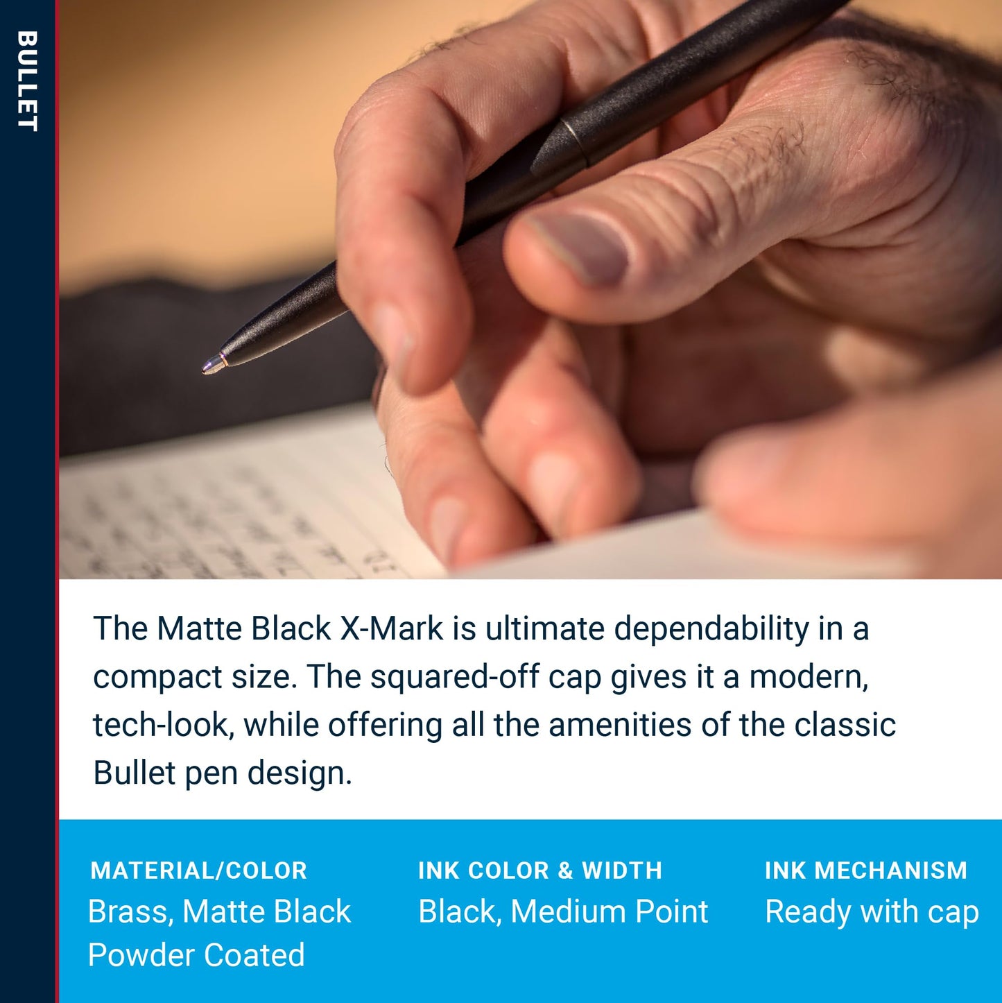 Fisher Space Pen Matte Black X-Mark Flat Cap Bullet Pen, Pressurized Ballpoint Pen, Compact Size, Writes Upside Down and in Extreme Temperatures, Black Ink, Medium Point, Pocket Clip, Made in the USA