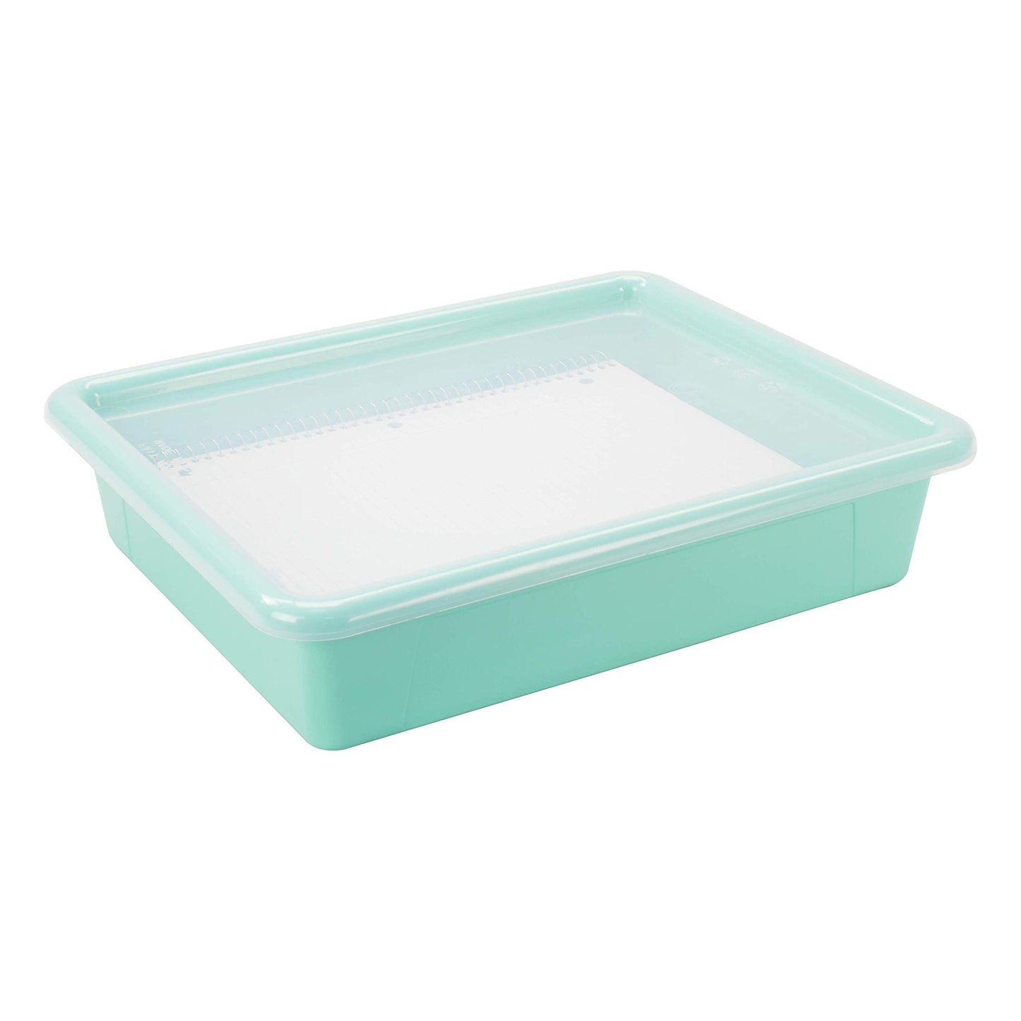 Storex Letter Size Flat Storage Tray – Organizer Bin with Non-Snap Lid for Classroom, Office and Home, Teal, 5-Pack (62541U05C)