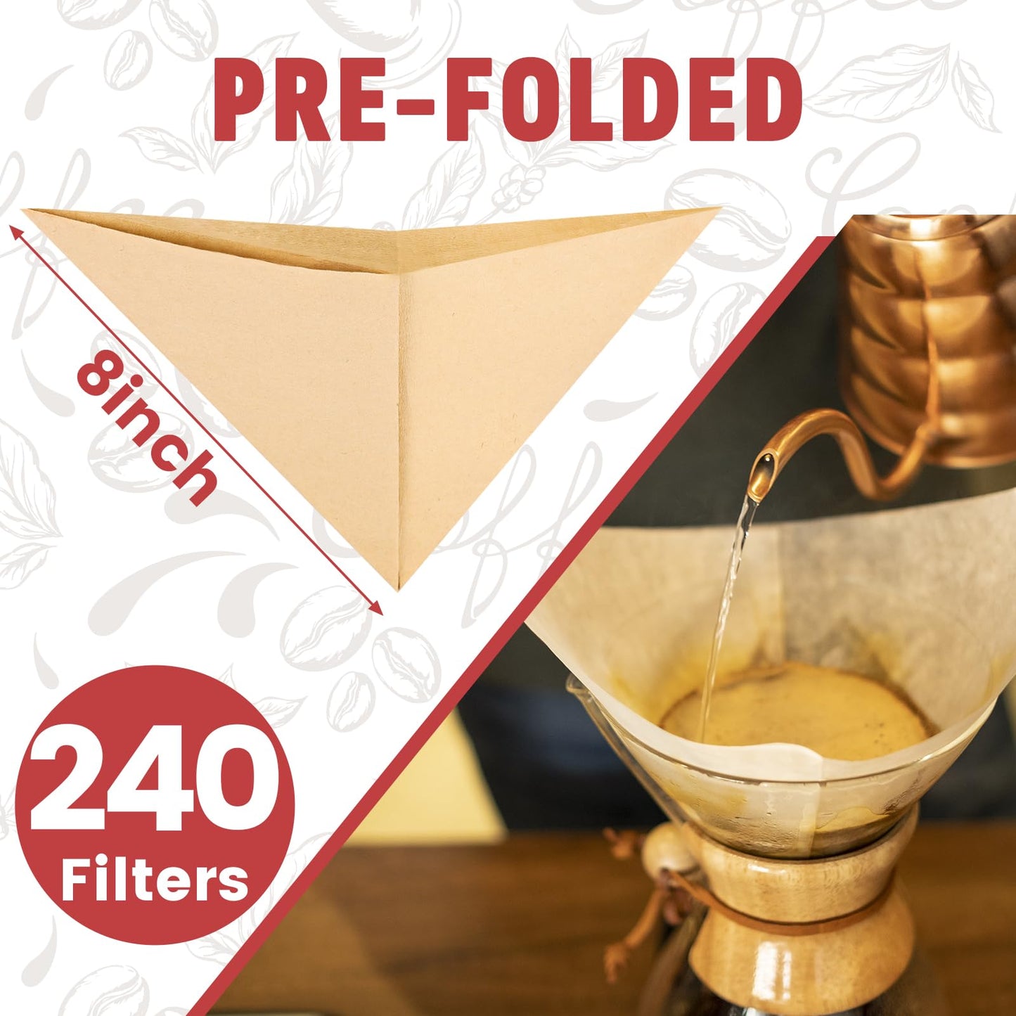 Phyyixs Pre-Folded Unbleached Cone Coffee Filters – Premium Thick Paper, Compatible with Pour-Over Coffee Makers (240 Filters)