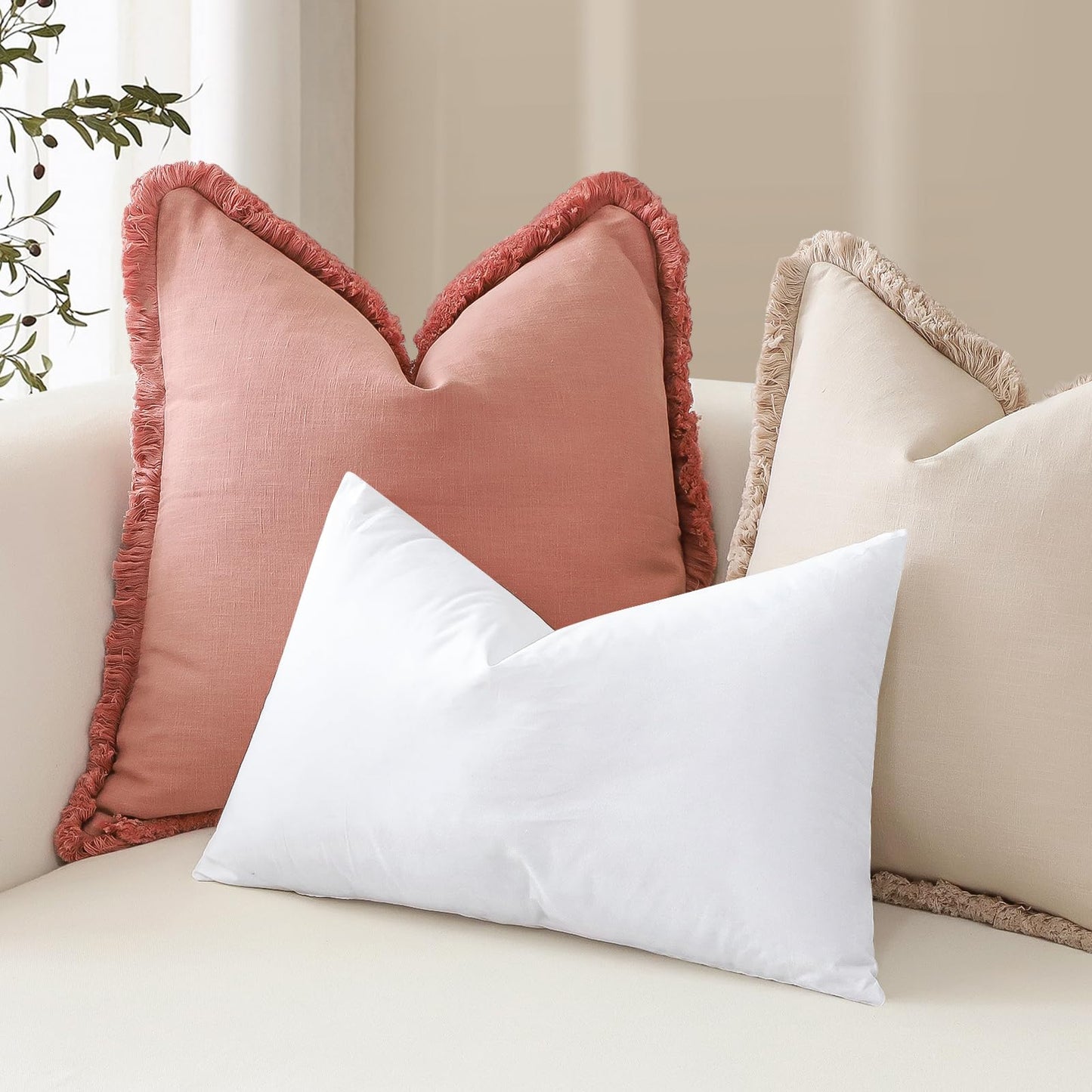 Artscope Synthetic Down Pillow Insert, 20x20 Down Alternative Throw Pillow Insert. Ultra Soft Fluffy Sleeping Pillow with 100% Cotton Cover, Decorative Pillows Set of 2-White.