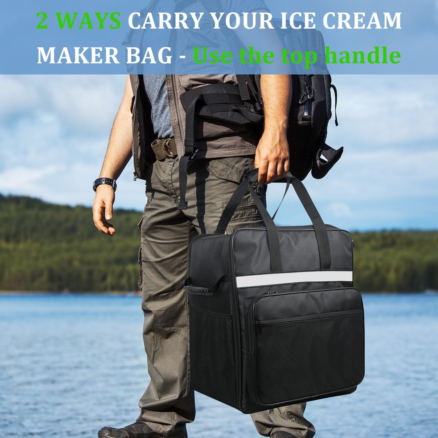 NUENSS-ROR Ice Cream Maker Carrying Bag for Ninja Swirl by CREAMi Ice Cream NC701, Portable Outdoor Ice Cream Maker Travel Carrier Case with Side-Opening Design and Large Accessory Pocket(Only Bag)