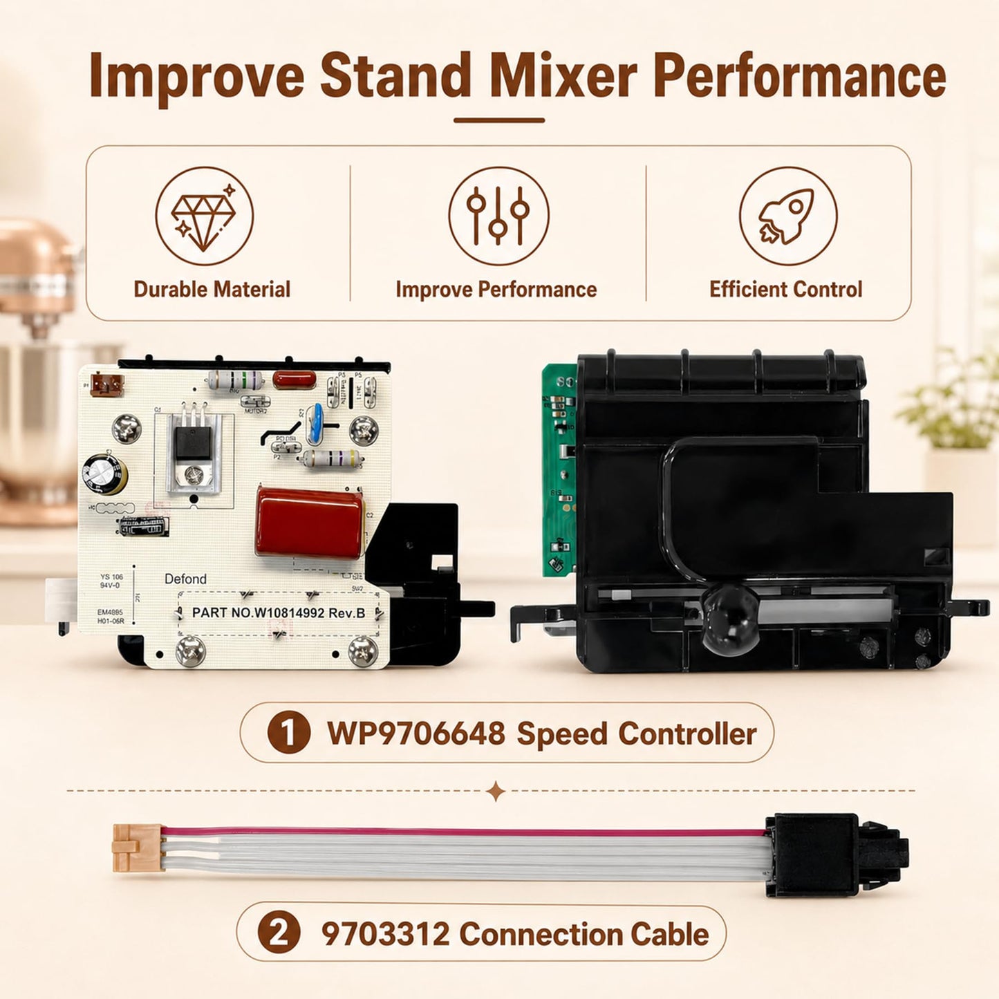 WP9706648 9706648 Speed Control Replacement for Whirlpool, KitchenAid Stand Mixer, W10815809 WP9703312 WP9706650 PS11746947 W10814992 Stand Mixer Speed Control Board Swith Mixer Parts 9703312