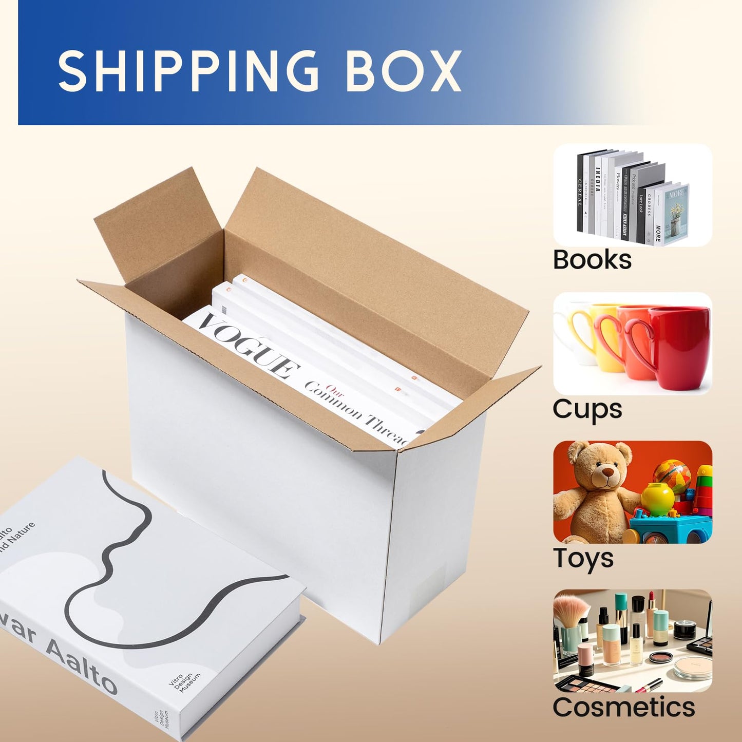 Mefleet 12x5x9" Shipping Boxes 50 Pack - Corrugated Cardboard Mailing Box Packaging for Small Business - White Mailer Packing Supplies