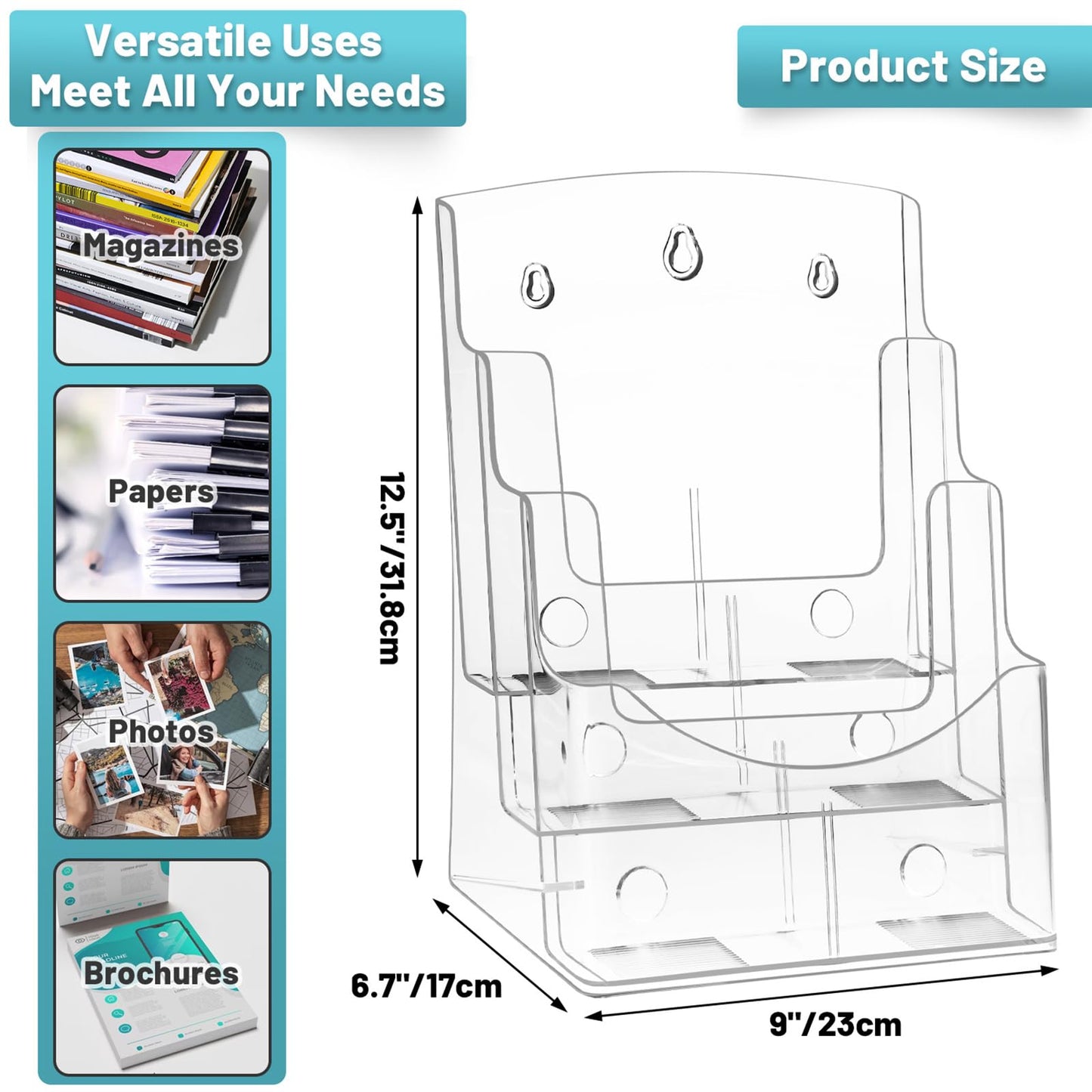 Viymgit 2Pack Acrylic Brochure Holder 8.5 x 11 inches, 3 Tier Clear Plastic Flyer Holder Display Stand, Wall Mount/Countertop Literature Organizer for Documents, Pamphlets, Booklets, and Menu