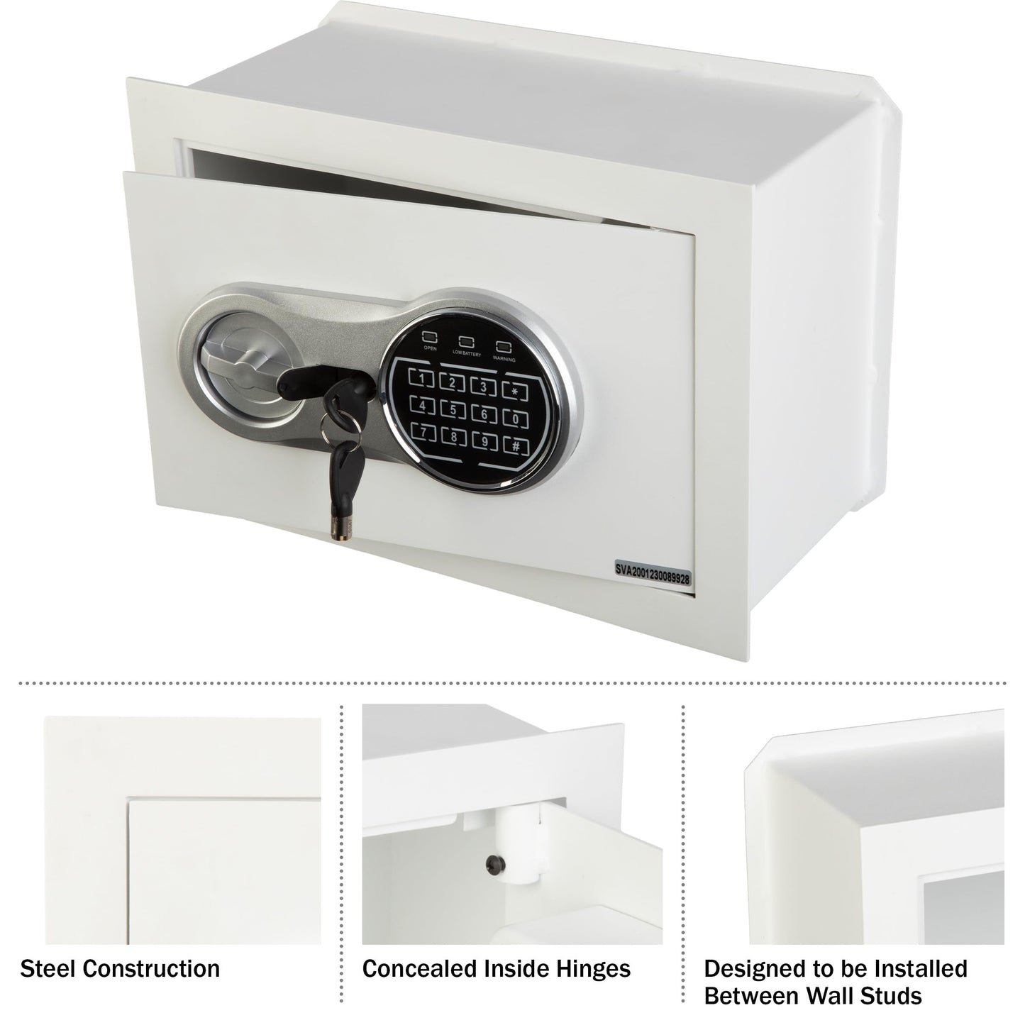 Wall Safe - Digital Safety Box with Passcode for Quick Access and Backup Key - Personal Safe for Cash or Jewelry - Wall Safes by Paragon (White)
