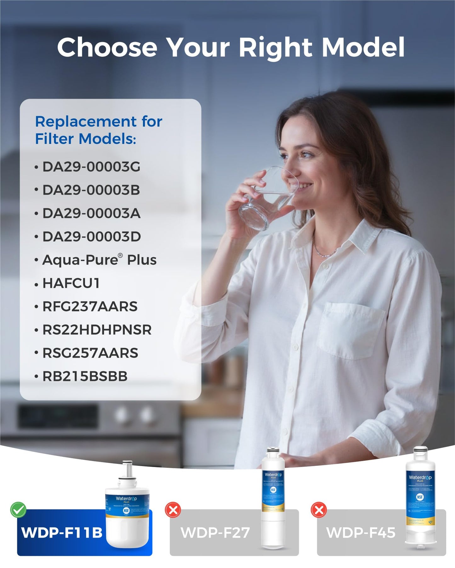 Waterdrop Plus WDP-F11B NSF 401 Refrigerator Water Filter, Replacement for Samsung® DA29-00003G, DA29-00003B, DA29-00003A, Aqua-Pure Plus, HAFCU1, RFG237AARS, RS22HDHPNSR, 3 Filters