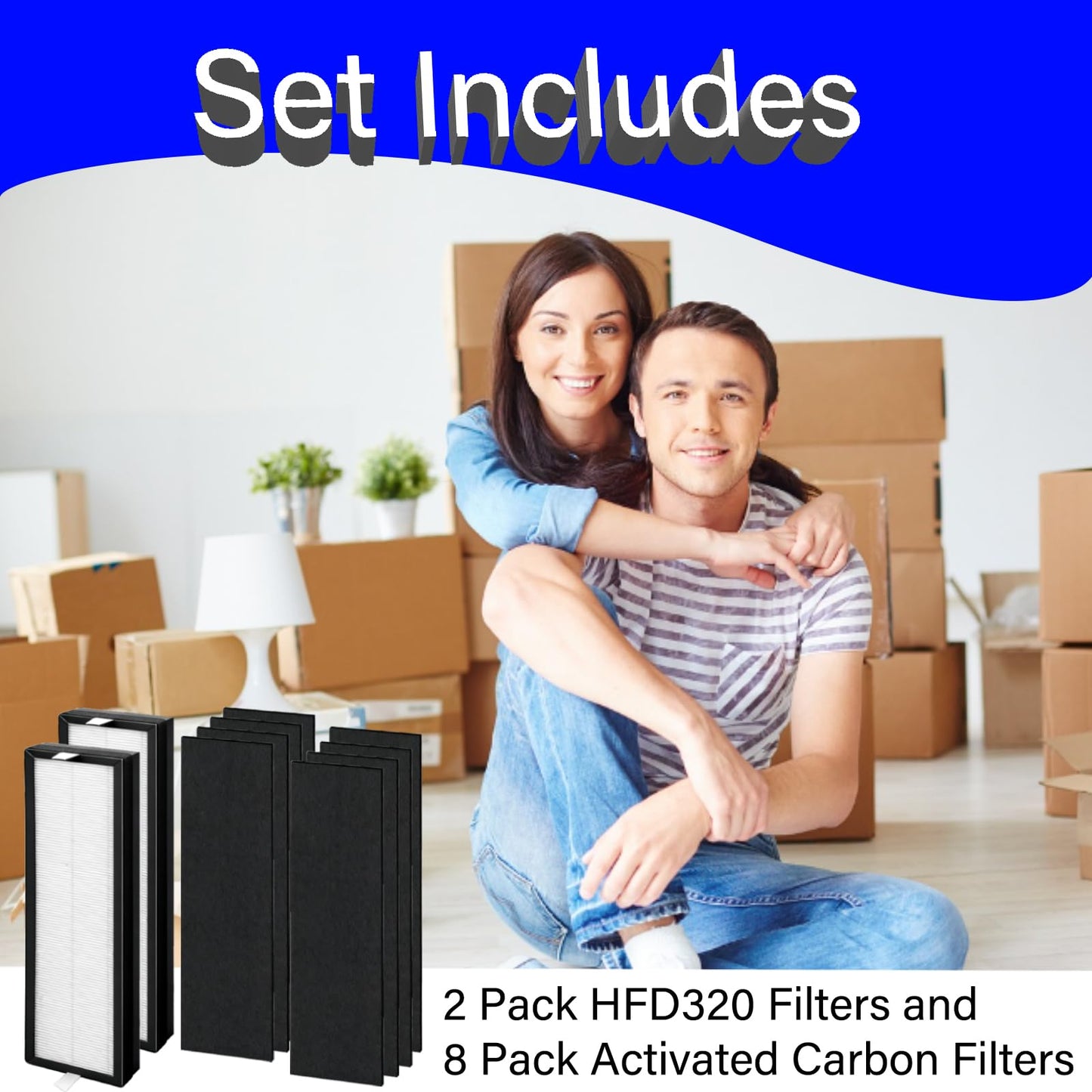 HFD320 Replacement Filter for Honeywell Air Genius 3,4,5,6 Series Air Purifier Models - HFD300 HFD310 HFD320 HFD360 HFD314 HFD323CV1 HFD323-TGT HFD324, 2 Pack H13 True HEPA + 8 Pack Carbon Pre-Filter