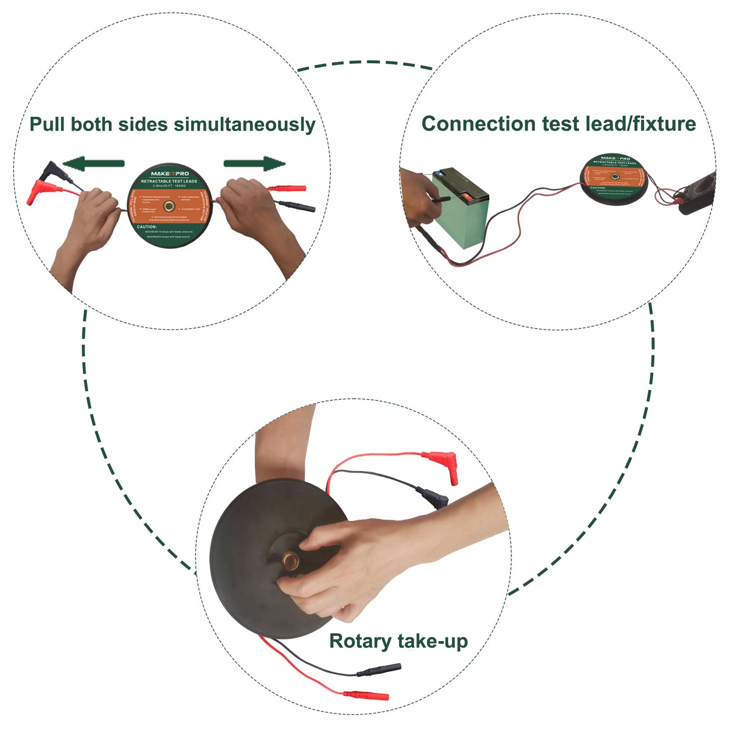 MAKEITPRO 2 Wires 30FT 18AWG Retractable Test Leads with Cable Bag and Dual Ended Electrical Alligator Clips Test Probe Lead Wire Cables for Circuit Connection/Electrical Testing and Troubleshooting