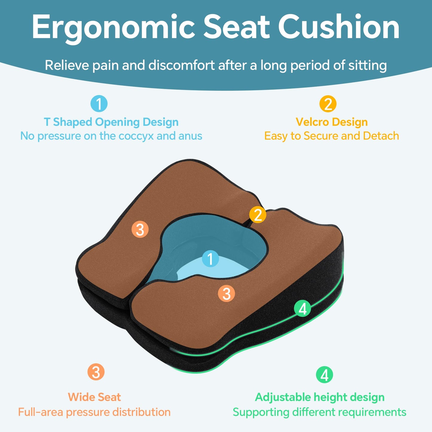 BALAPET Adjustable Bed Sore Cushions for Butt, 2-Layer Memory Foam Bedsore Pressure Relief Pillow for Sleeping and Sitting, Removable T Shaped Opening Tailbone Cushion for Wheelchair (Black)