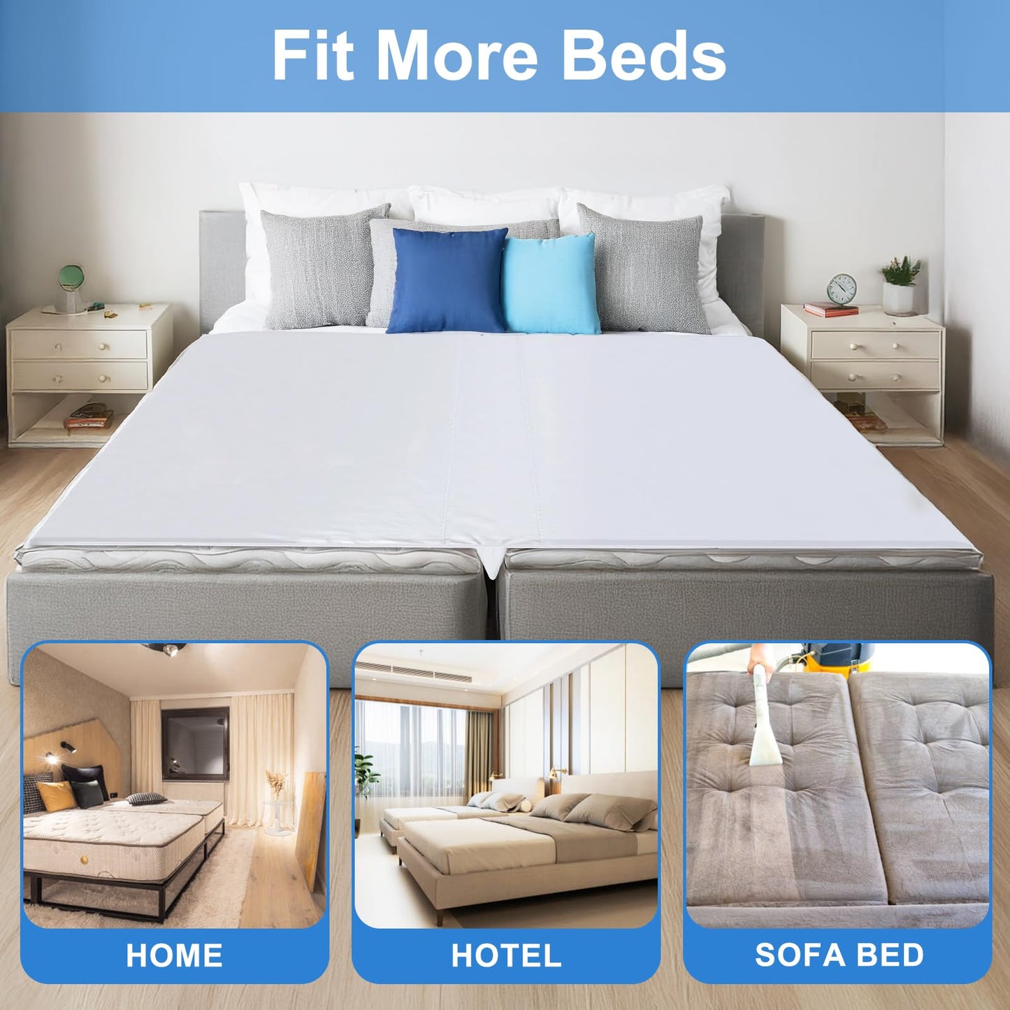 odesoy Upgrade 3-in-1 Bed Bridge Twin to King Bed Converter with Fitted Sheet- Mattress Gap Filler King Bed-with Sheet Strap Set 78"x 75"-Patent