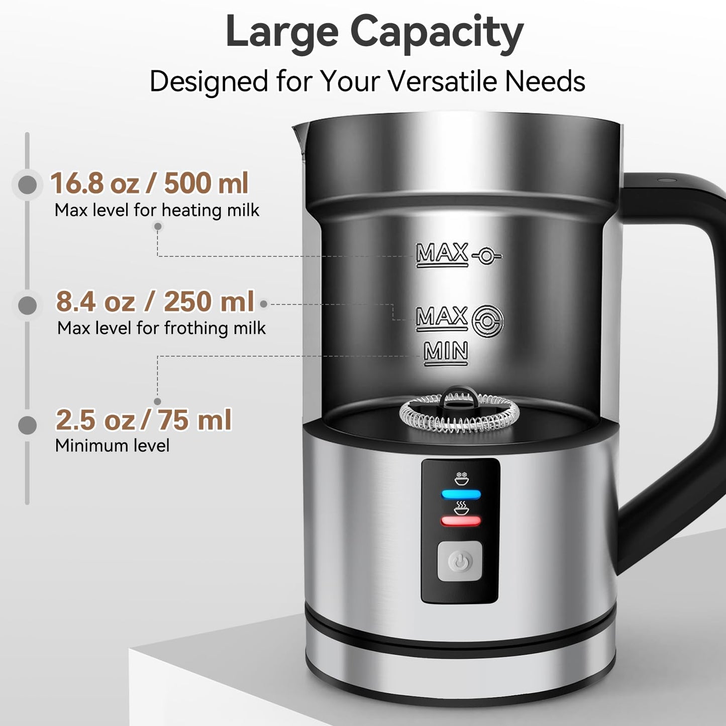 Secura Milk Frother, Electric Milk Steamer Stainless Steel, 16.9oz/500ml Automatic Hot and Cold Foam Maker and Milk Warmer for Latte, Cappuccinos, Macchiato, 120V