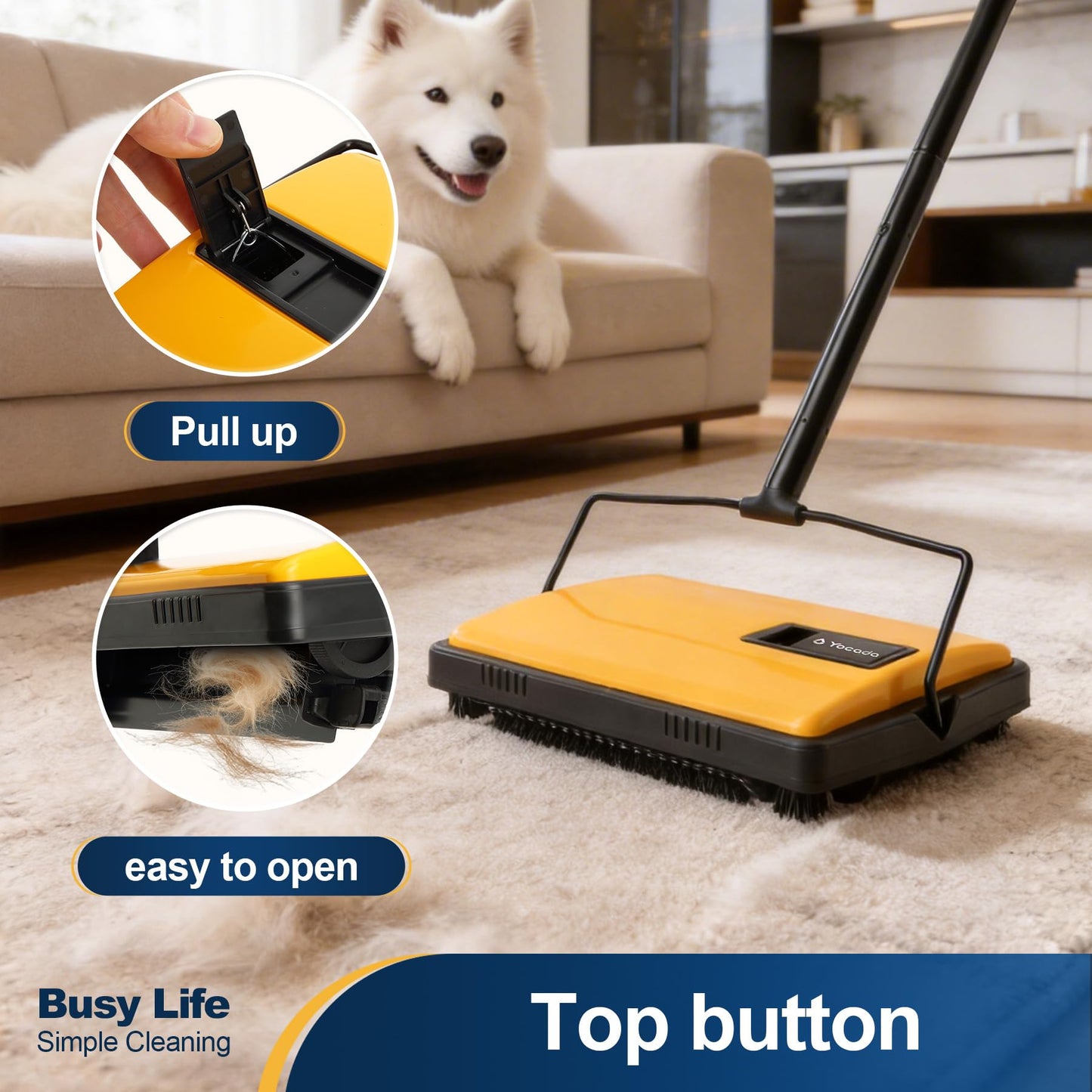 Yocada Manual Carpet Sweeper Cleaner Household Sweeper Hand Push Non-Electric Lightweight for Low&Undercoat Carpets Rugs Home Office Pet Hair Dust Scraps Paper Small Rubbish Cleaning 1*Extra Brush