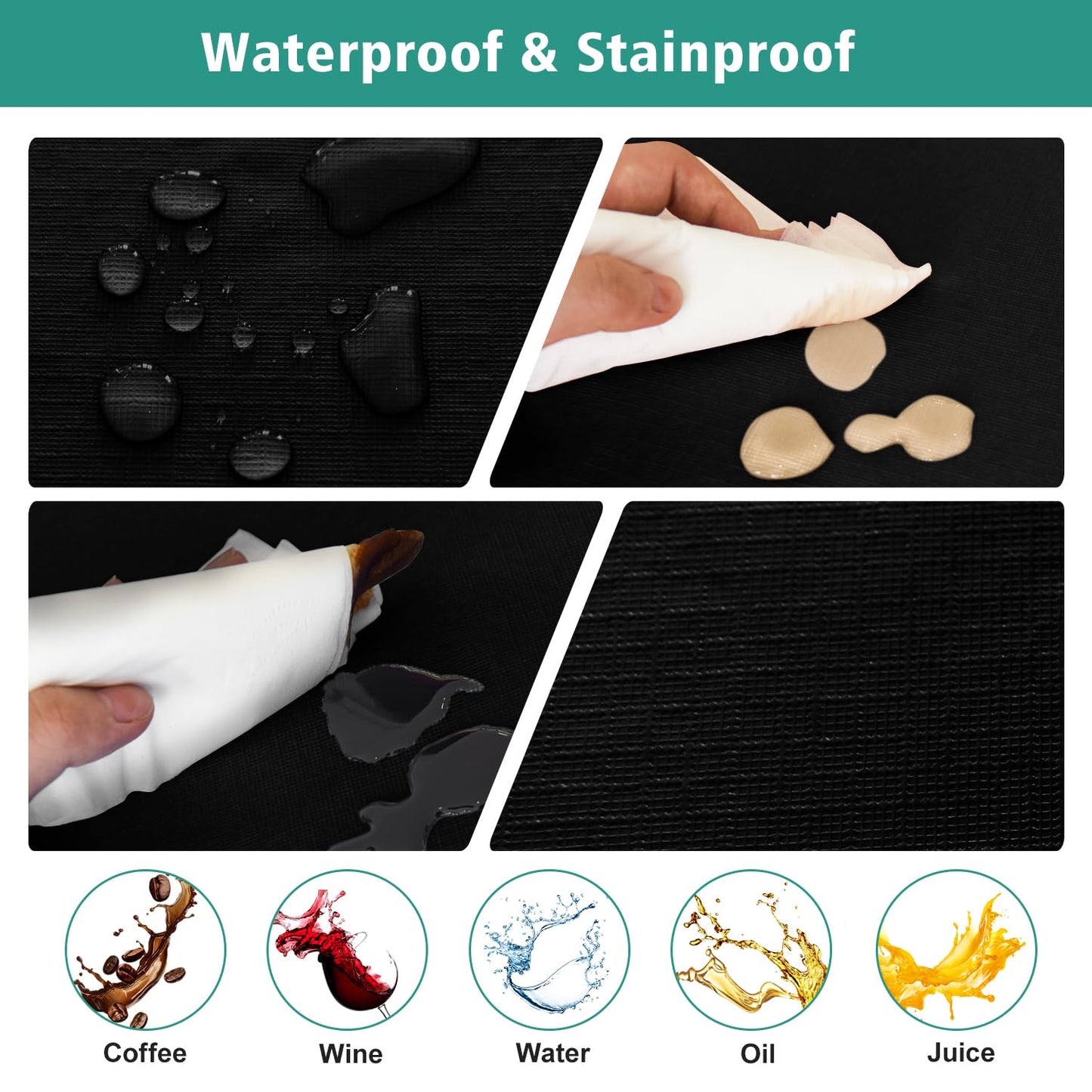 LUSHVIDA 6 Packs Vinyl Tablecloths with Flannel Backing for 8ft Rectangle Folding Table Cloths - Waterproof Plastic Picnic Table Covers with Elastic Corners, 30x96 inch, Black