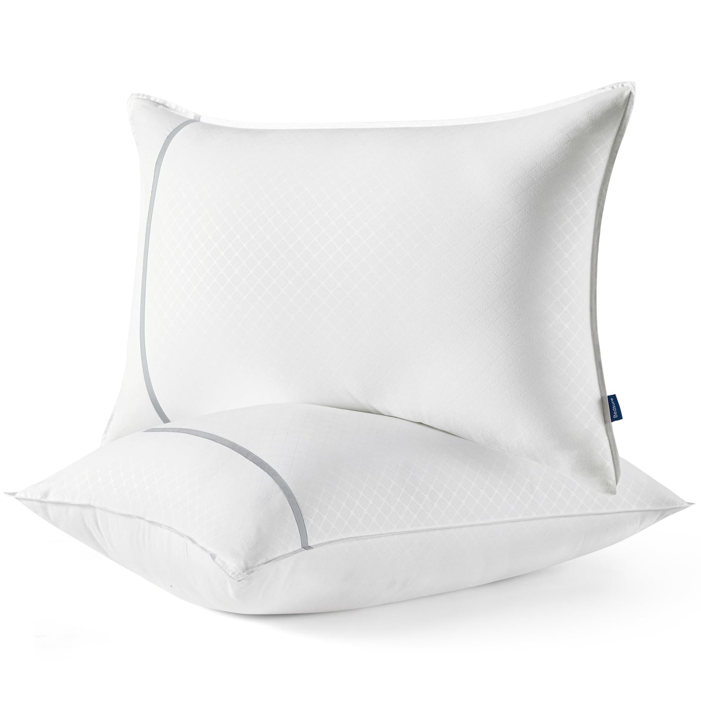 Bedsure Queen Pillows Set of 2, Luxury Hotel Firm Pillows for Sleeping, Decoration Strip Diamond Design Cover, Fluffy Original Down Alternative Filling for Side, Back or Stomach Sleepers