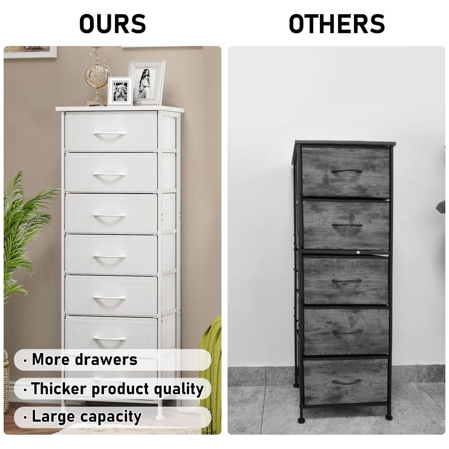 Fixwal Tall Narrow White Dresser for Bedroom, Storage Dresser Organizer with 7 Fabric Drawers, Nightstand Furniture in Closet, Entryway, Hallway