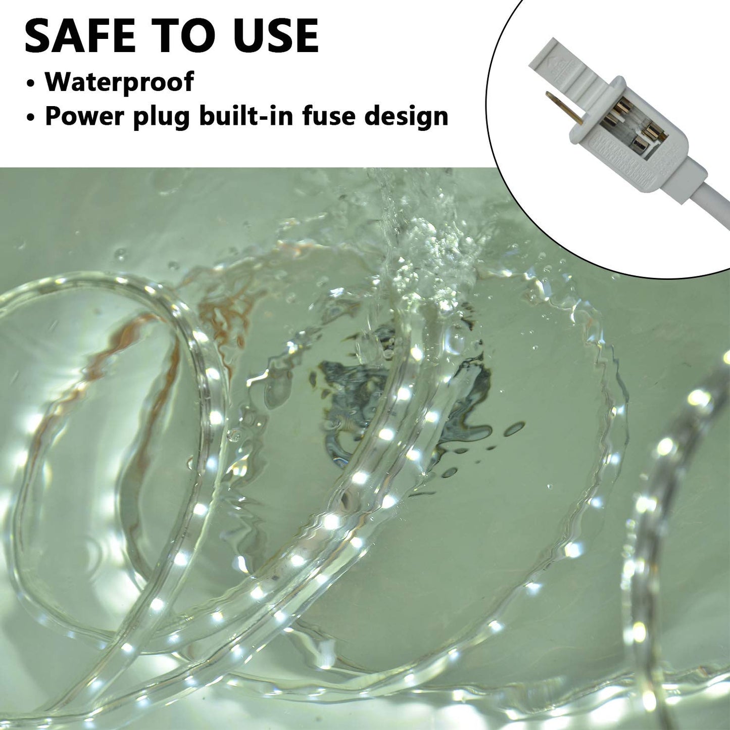 SURNIE 50ft LED Rope Lights Outdoor Waterproof, 110V Flexible Daylight White Bright Lighting Cuttable Connectable, Cool Clear Flat Strip Light 6000K for Outside Deck Patio Camping Decor, Not Tube Rope