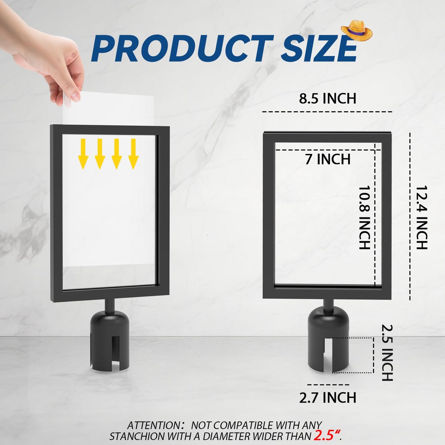 Estleys 4 Pcs Stanchion Sign Holder 8.3 x 11.7, Portrait Post Top Stand Poster Display, Double Sided Sign Frame with Cover for Crowd Control Queue Barrier Sentry Stanchions Black Iron