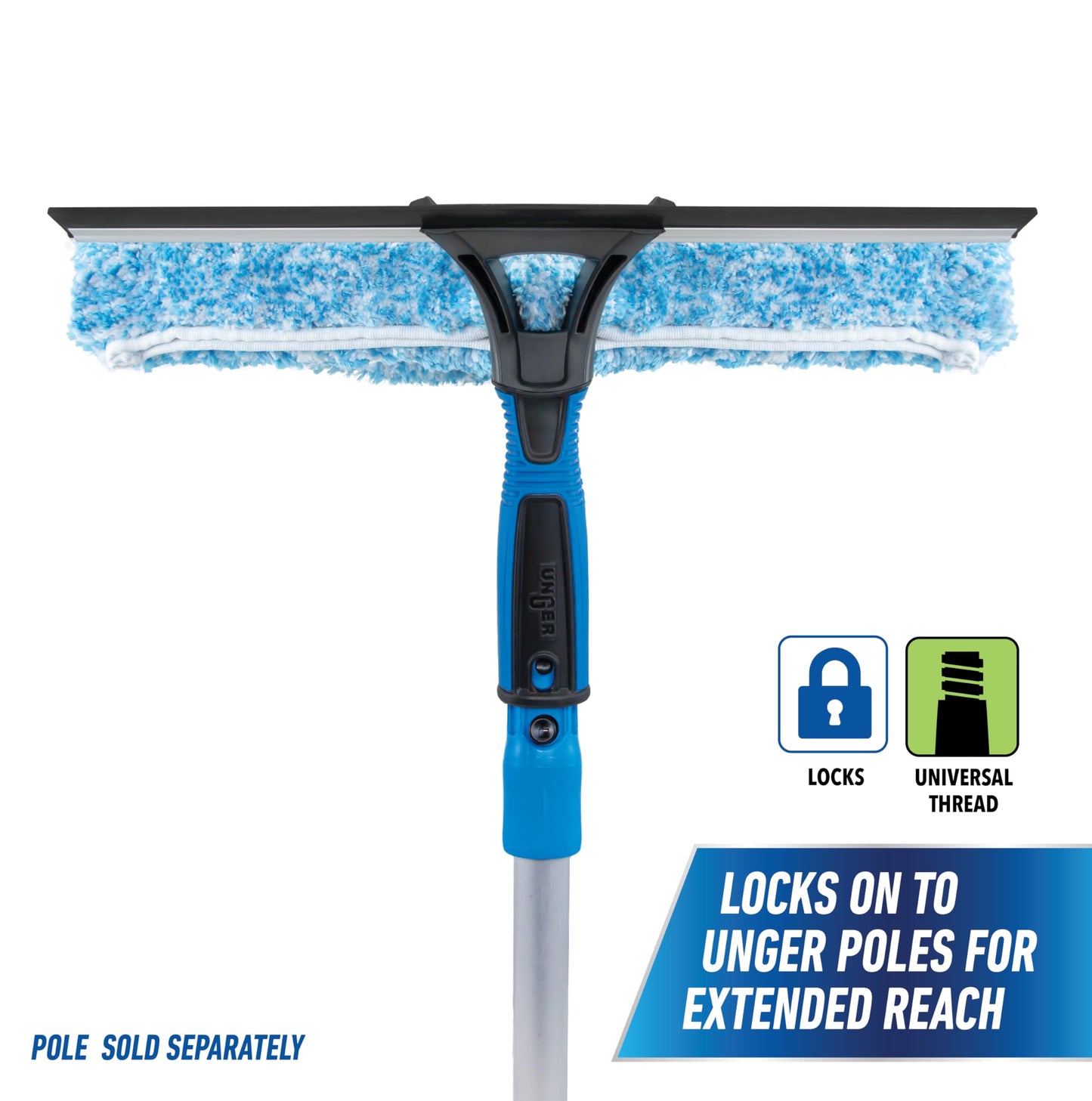 Unger Professional Connect and Clean 2-in-1 Squeegee and Scrubber, 14” Window Cleaning Tool, Essential Glass Cleaner for Commercial and Residential Use, Reusable Microfiber Sleeve, Streak-Free Results
