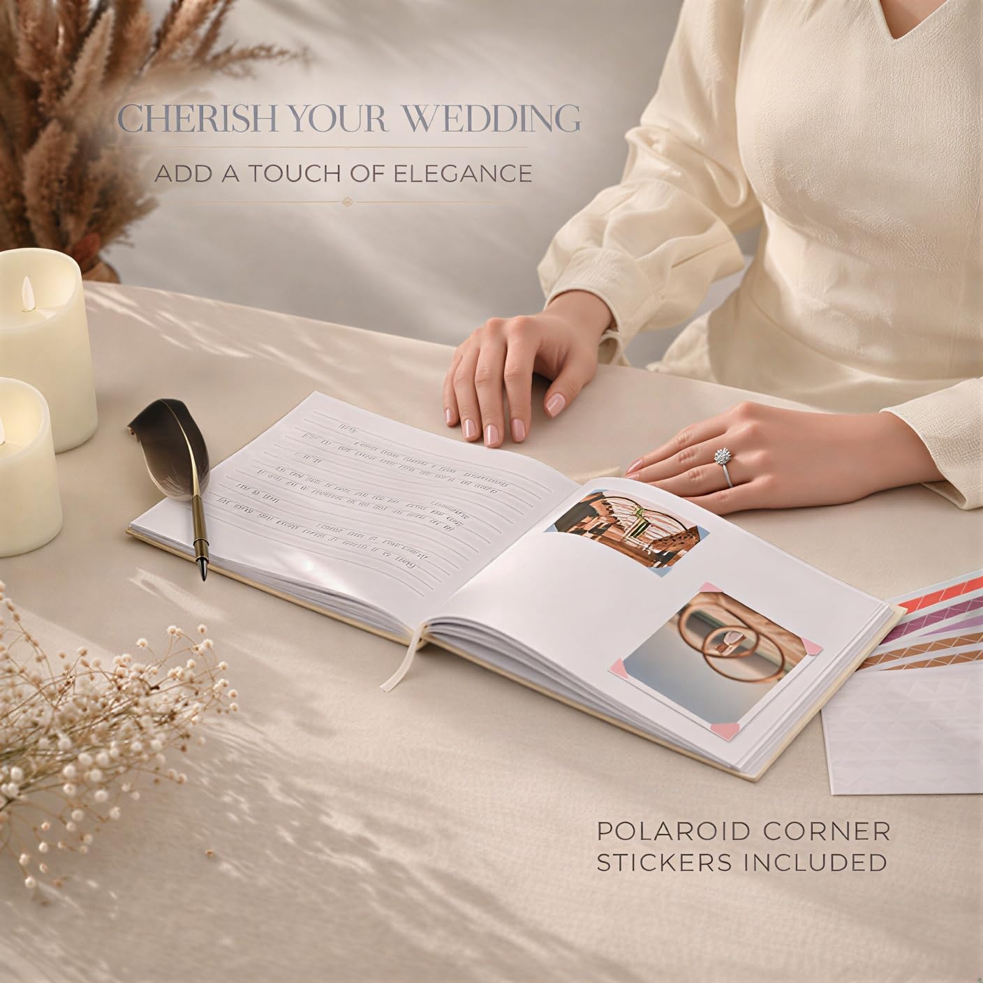 Wedding Guest Book–Elegant Embroidered Guest Book for Wedding Reception, Baby Shower–Wedding Guest Book Alternative with Photo Corners,120 Blank&Lined Pages, Polaroid Guest Book Keepsake