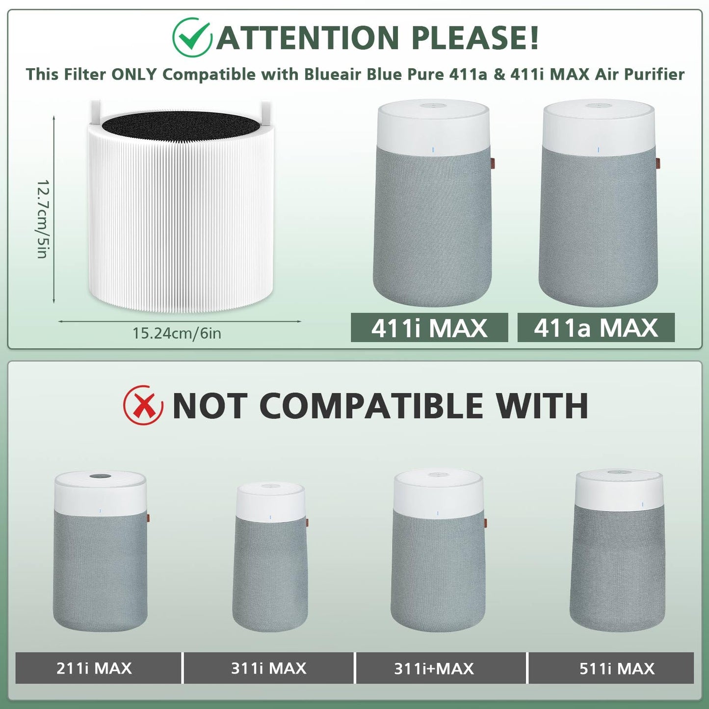 2 Pack 411i Max & 411a Max Replacement Filter Compatible with Blue Pure 411i Max & 411a Max Air Purifiers, Ture HEPA & Activated Carbon Filter, White