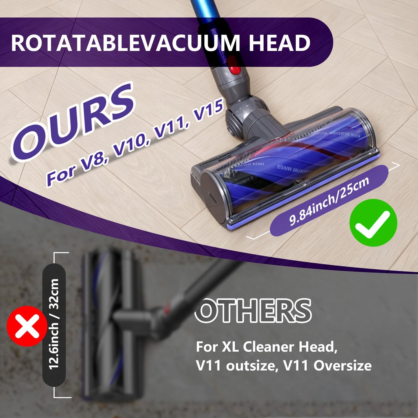 OTTWL Upgrade Anti-Tangle Replacement Vacuum Head Compatible with Dyson V8, Cyclone V10,V11,V15 Cordless Vacuum Cleaners, Suitable for Thin Carpets, Hardwood Floor