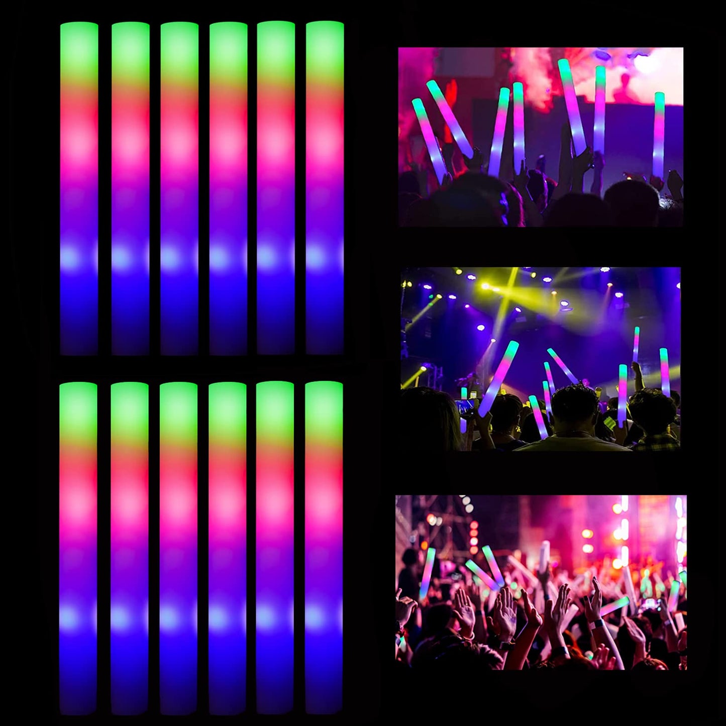 ColorHome Glow Sticks Bulk, 52 Pcs LED Foam Sticks Light Up Batons Party Favors with 3 Modes Colorful Flashing, Glow in the Dark Party Supplies for Party Wedding Birthday Concert Halloween Christmas