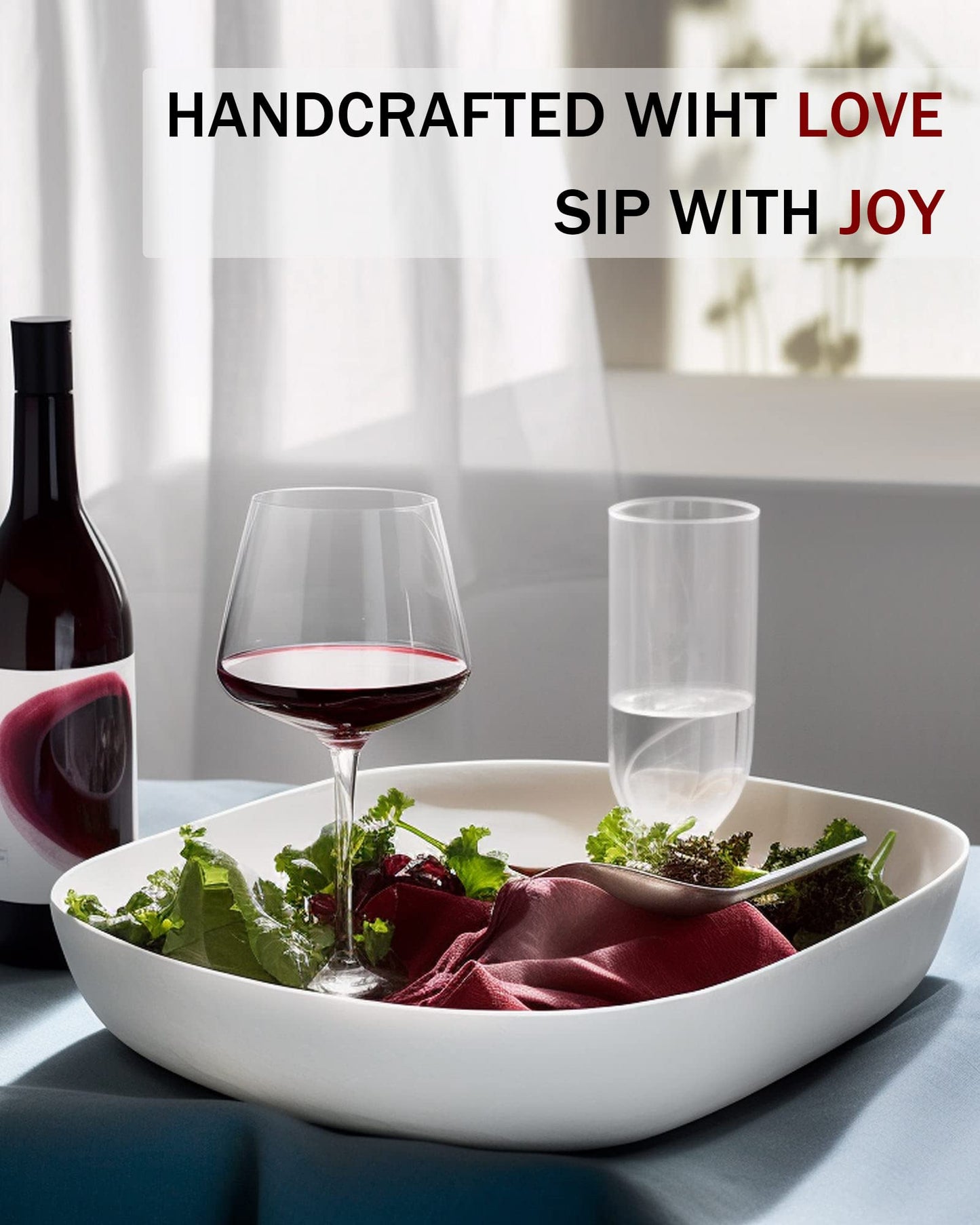 JBHO Set of 4-21 Ounce Hand Blown Italian Style Crystal Burgundy Wine Glasses - Lead-Free Premium Crystal Clear Glass - Gift-Box for any Occasion