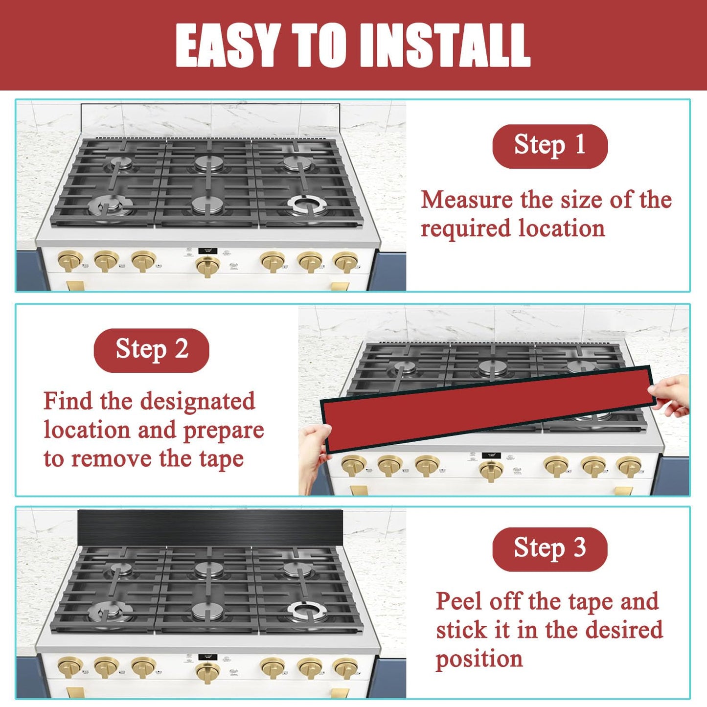 Stainless Steel Backsplash for Stove, Front Control Freestanding Range Universal Backguard, Stainless Steel Backsplash for Kitchen Stove Decor, 29.75" L×5" W Fit for Most (Black_1 Pc)