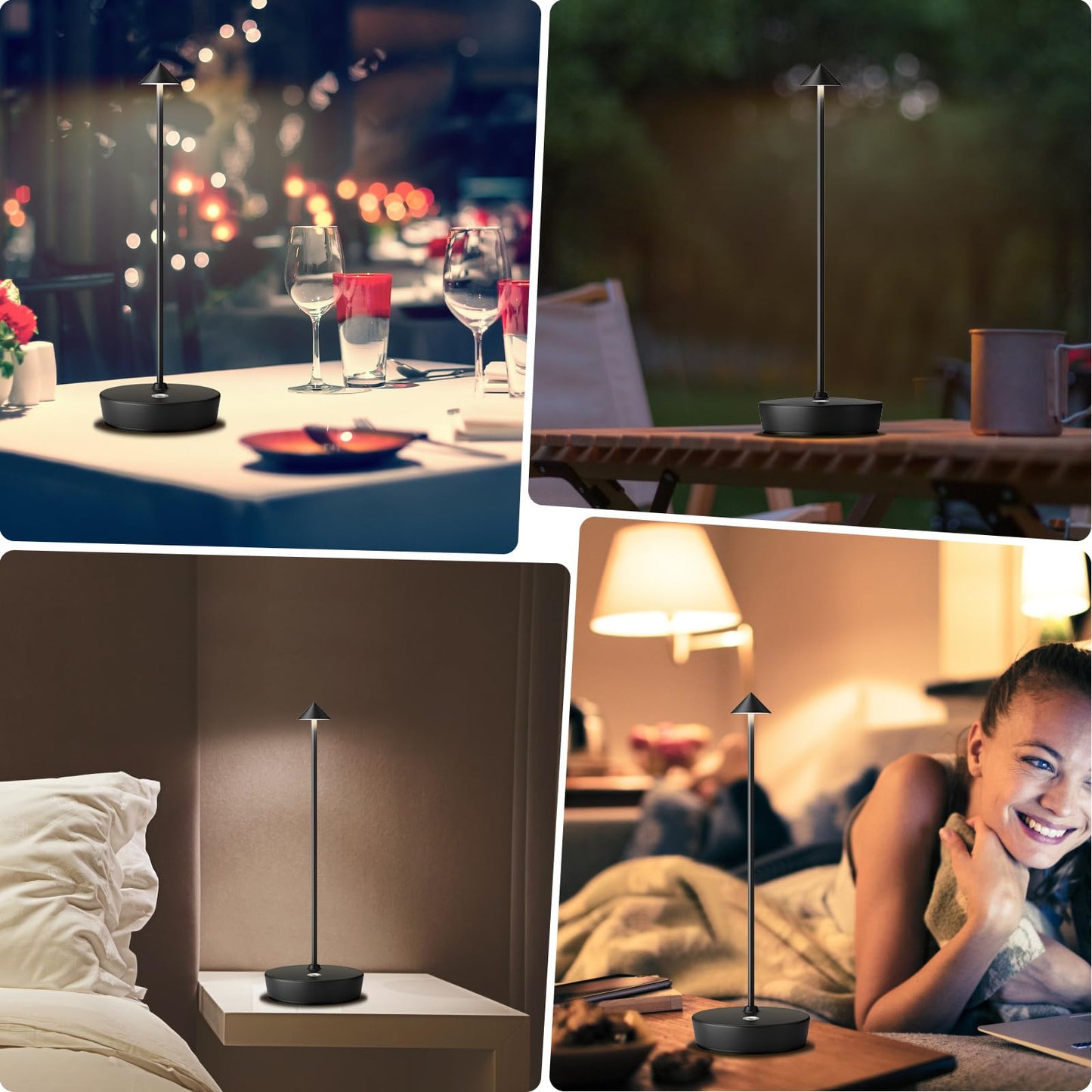 YIBEN Rechargeable Cordless Table Lamp, Portable Powered LED Battery 6000mAh Metal USB Desk Lamp, 3 Levels Brightness Light for Restaurants Outdoor (Black)