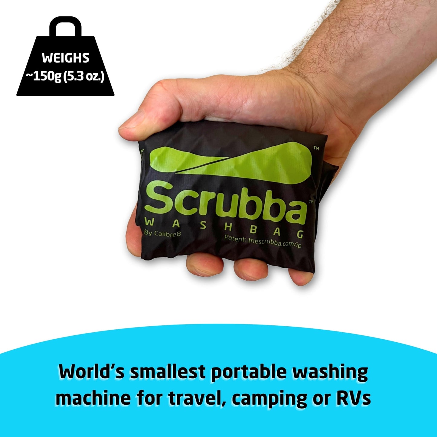 Scrubba Wash Bag - Patented Washboard-in-a-Bag™ Portable Manual Washing Machine for Travel, Camping, Backpacking & Cruise - Pack Light, Wash Clothes Anywhere in Minutes (5.3 oz)
